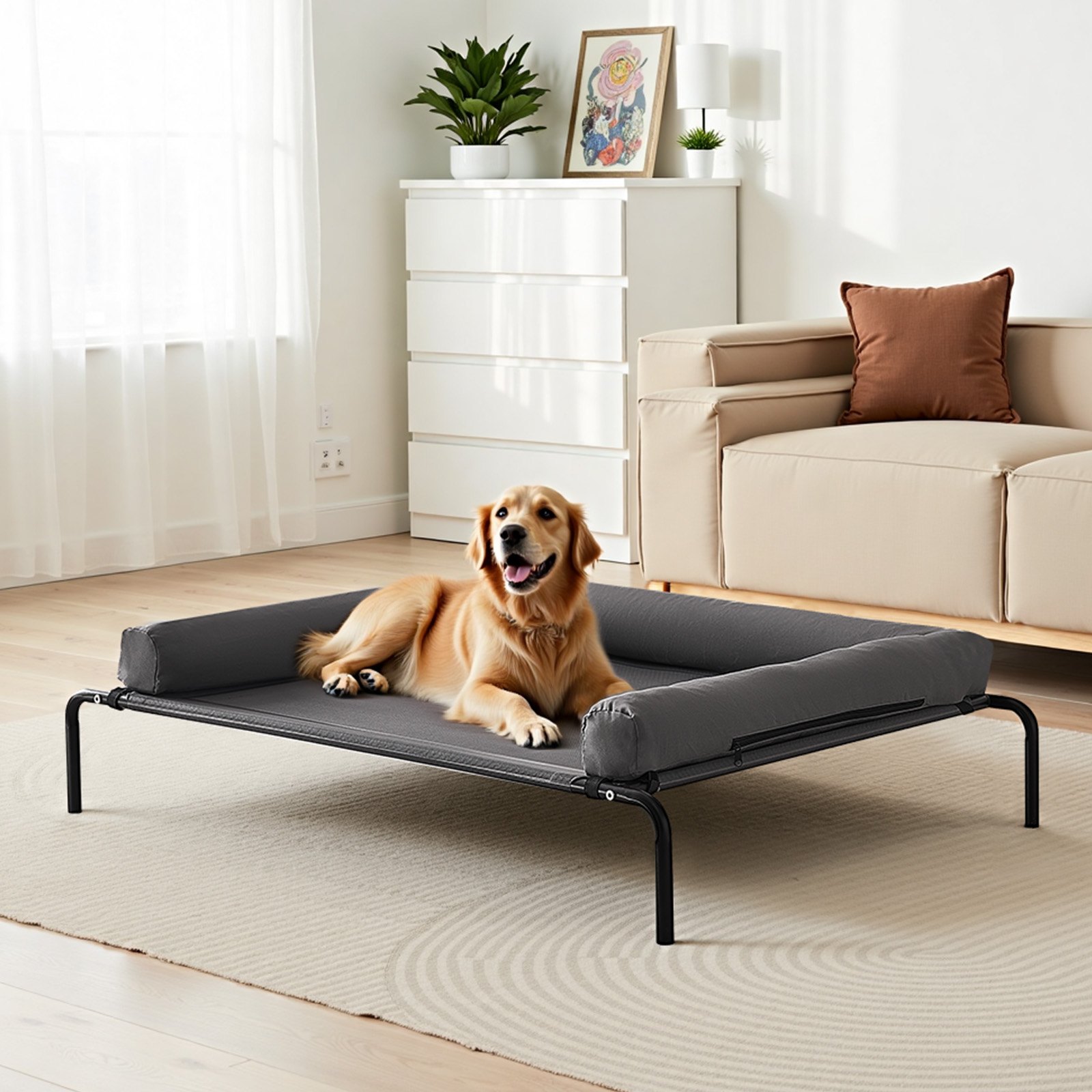 Elevated Dog Bed For Large Dog Portable Raised Dog Cot With Pillow XL Gray Black - Shop at LoveMi