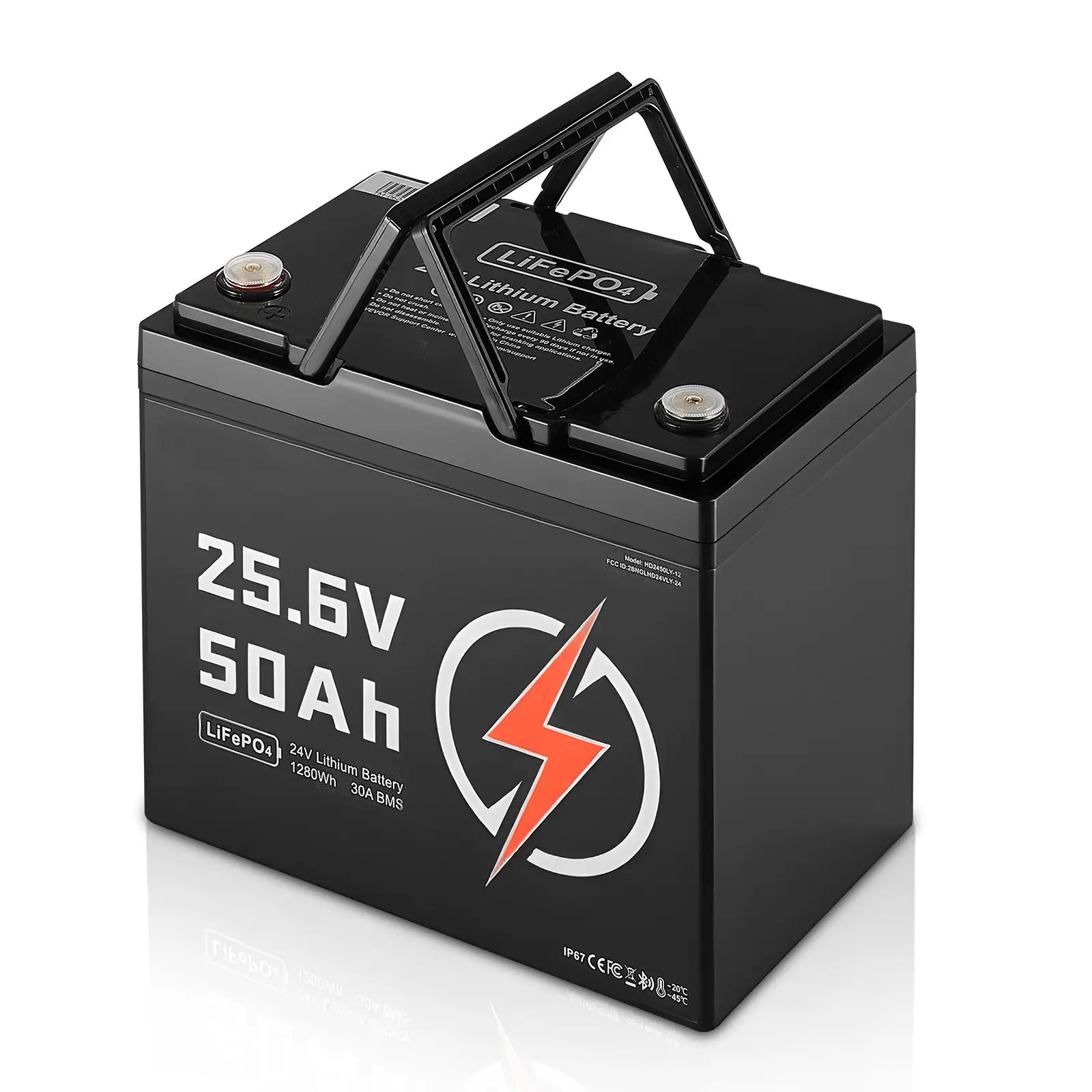 24V 50Ah LiFePO4 Lithium Battery Bluetooth Rechargeable