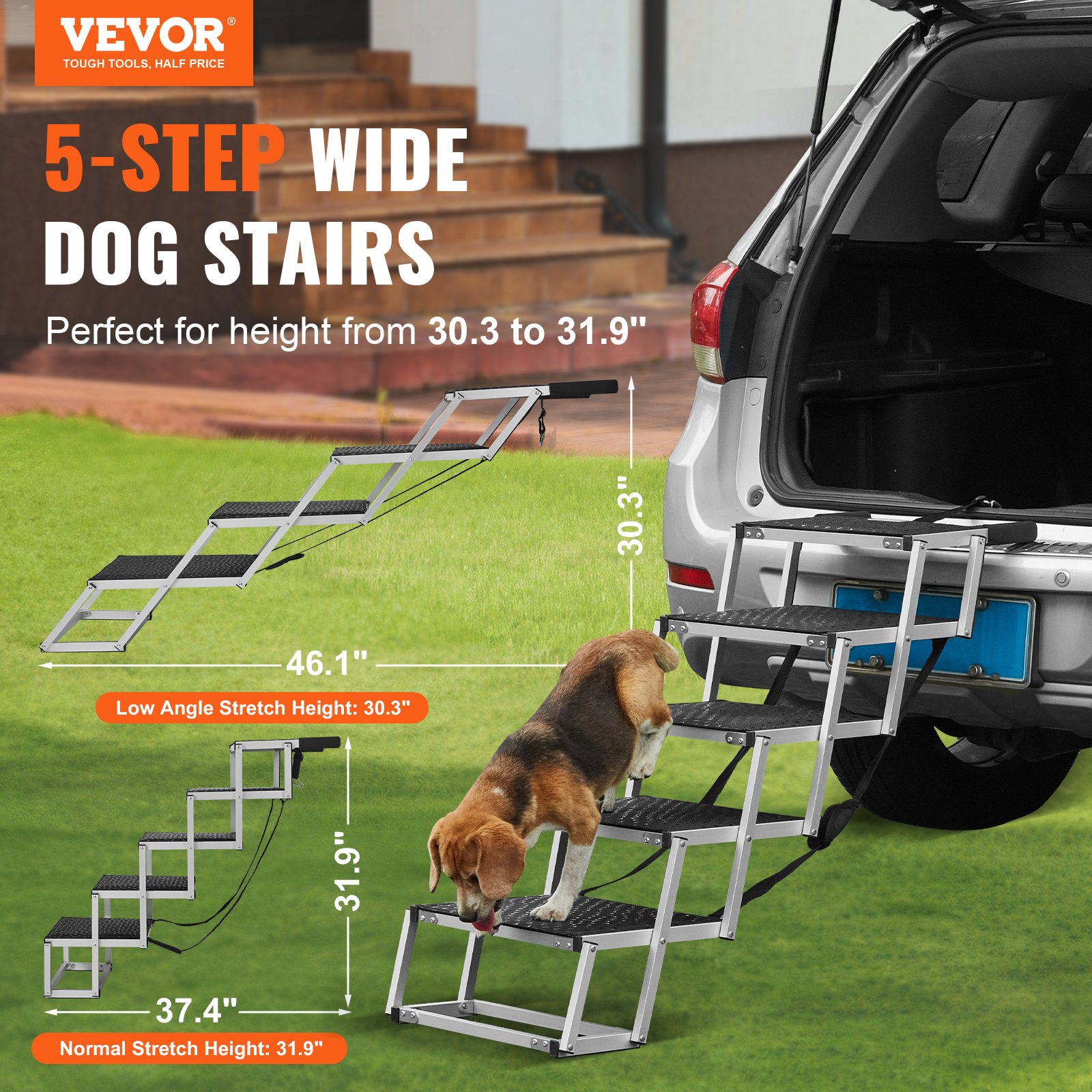 Dog Stair For Cars 5-step Folding Dog Steps Aluminum Loads Up To 150 Lbs