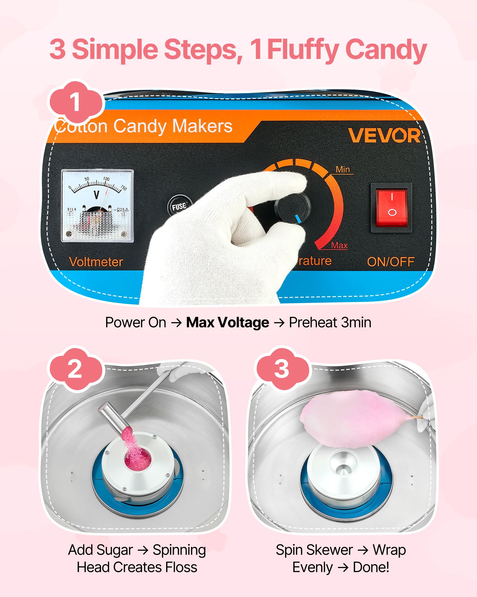 Commercial Cotton Candy Machine Electric Sugar Floss Maker Stainless Steel Blue image 3