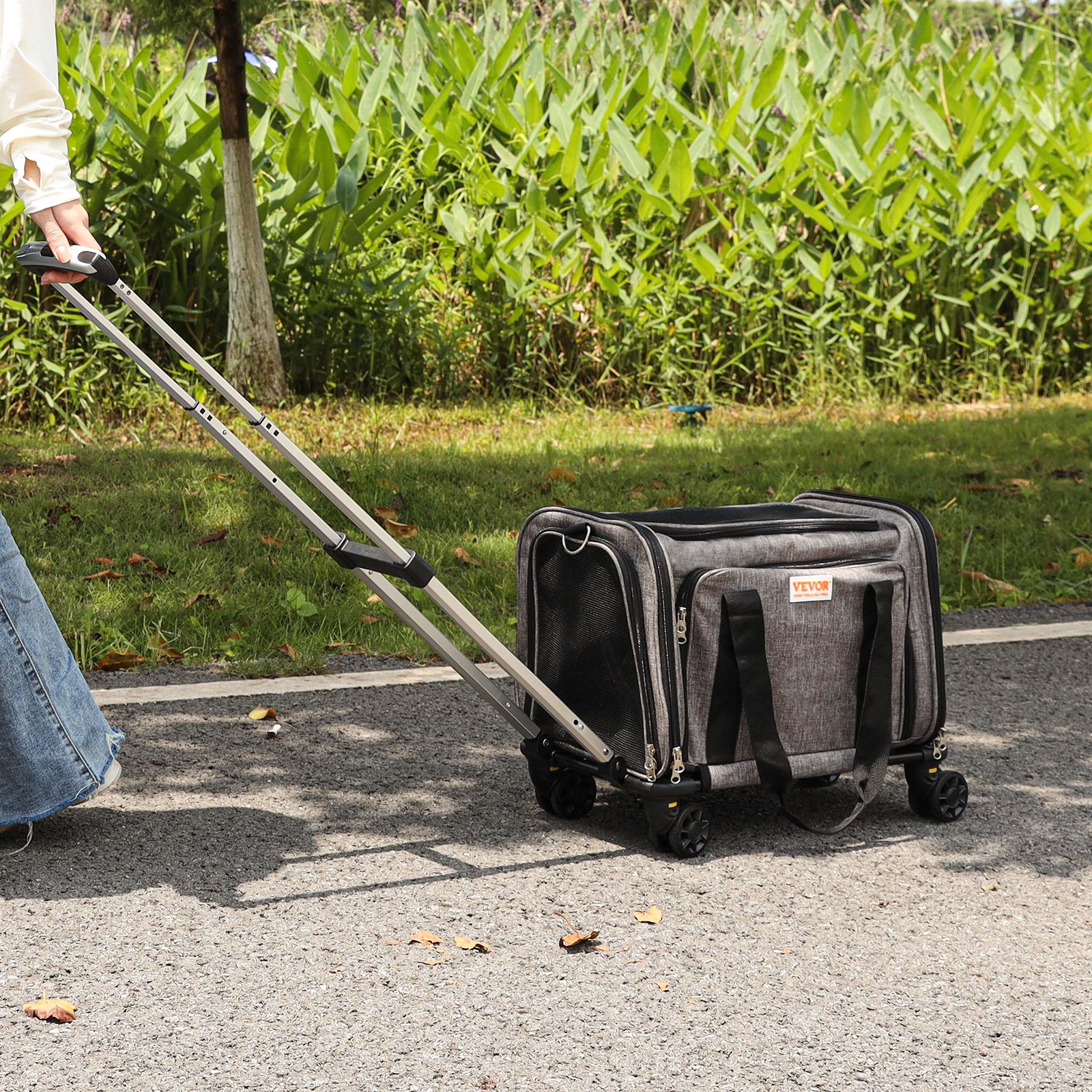 Cat Carrier With Wheels, Airline Approved Rolling Pet Carrier With Telescopic Handle And Shoulder Strap, Dog Carrier With Wheels For Pets Under 25 Lbs, With 1 Folding Bowl, Grey - Image 5