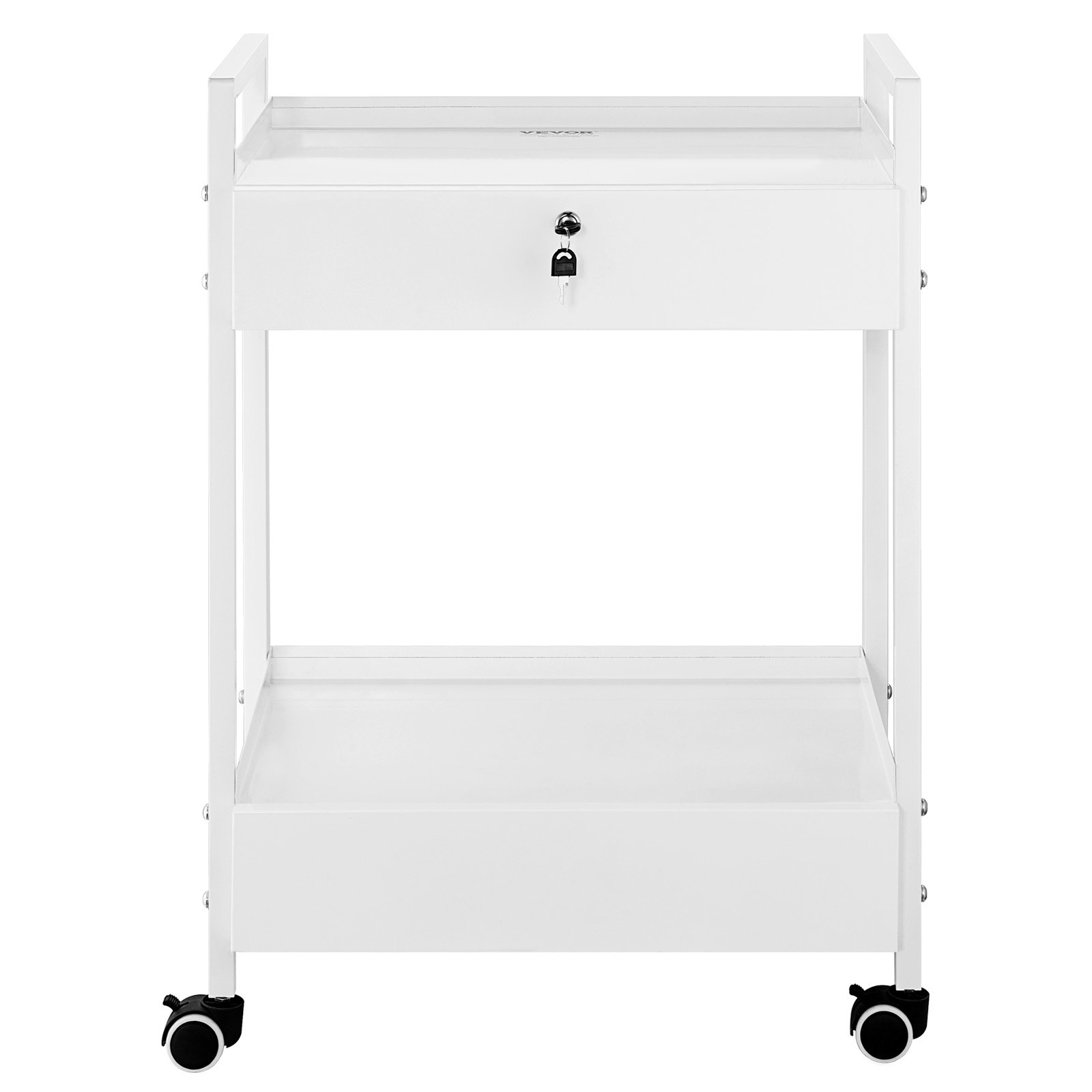 Lab Cart, 2 Tiers Stainless Steel Utility Cart, Medical Cart With 2 Drawers, Rolling Lab Cart White Paint, Serving Cart With Swivel Casters For Laboratory, Hospital, Dental, Salon And Beauty - Image 1