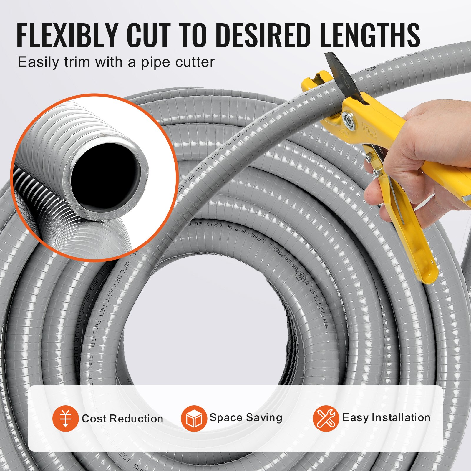 3/4-Inch Flexible Electrical Conduit, 100 Ft, PVC Liquid-Tight Conduit Non-Metallic With 5 Straight And 5 90-Degree Conduit Connector Fittings, For Air Conditioning Motor Controller Pump, IP65