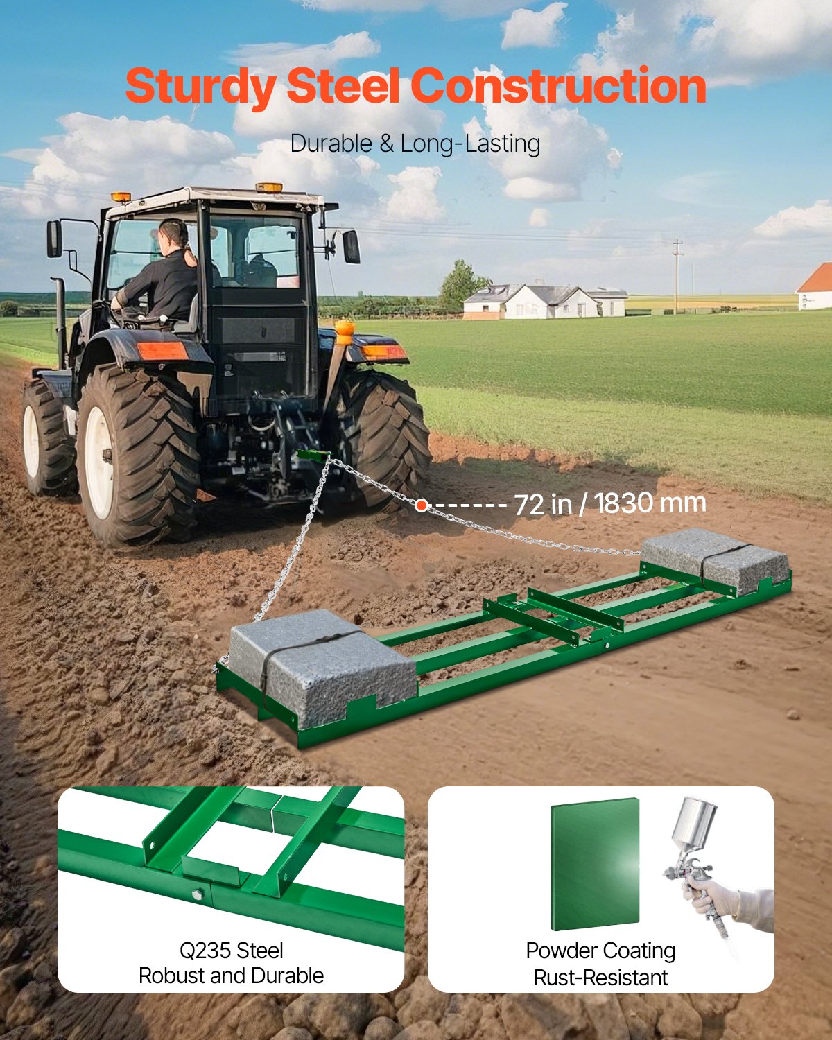 Drag Harrow 8 Ft Heavy Duty Tow Behind Drag Harrow Driveway Grader Rake image 2