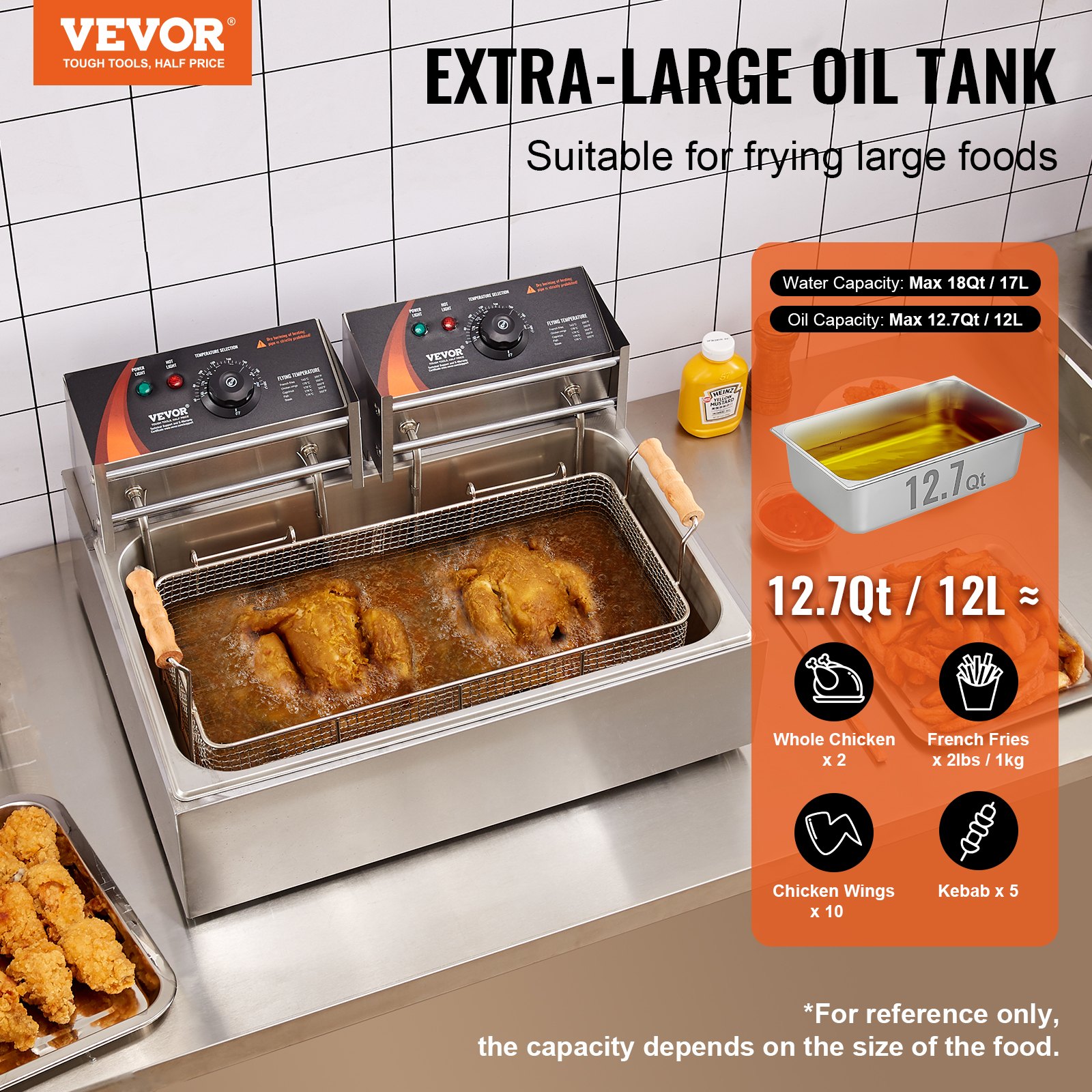 Commercial Electric Deep Fryer Countertop Deep Fryer 3000W 18Qt / 17L image 2