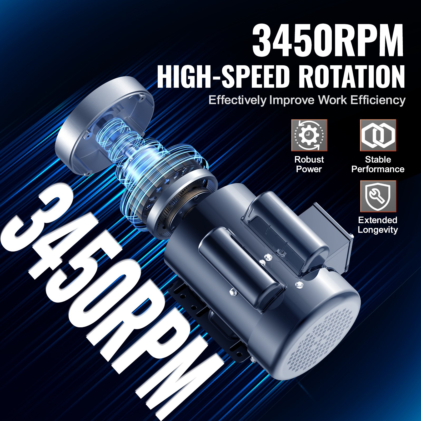 1.5HP Electric Motor 3450 Rpm, AC 115V/230V, 56C Frame, Air Compressor Motor Single Phase, 5/8′ Keyed Shaft, CW/CCW Rotation For Agricultural Machinery And General Equipment