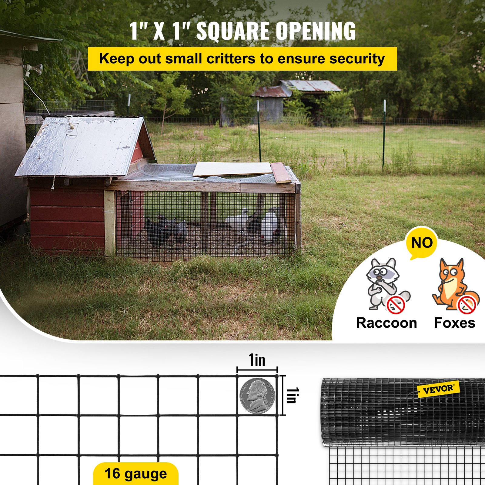 Hardware Cloth, 24' X 100' & 1'x1' Mesh Size, Galvanized Steel Vinyl Coated 16 Gauge Chicken Wire Fencing W'A… - 4