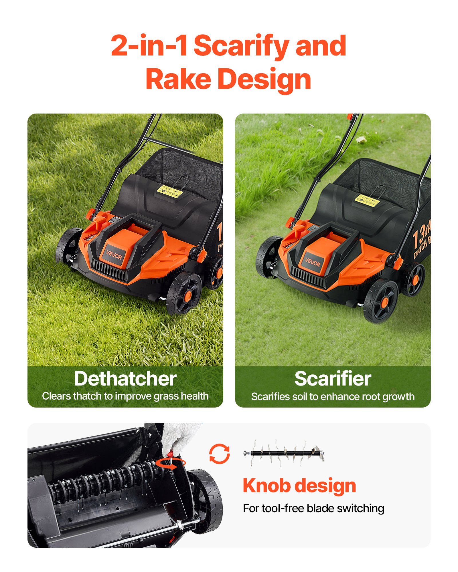 2-in-1 Electric Dethatcher And Scarifier Lawn Dethatcher 13-Inch 13 Amp image 2