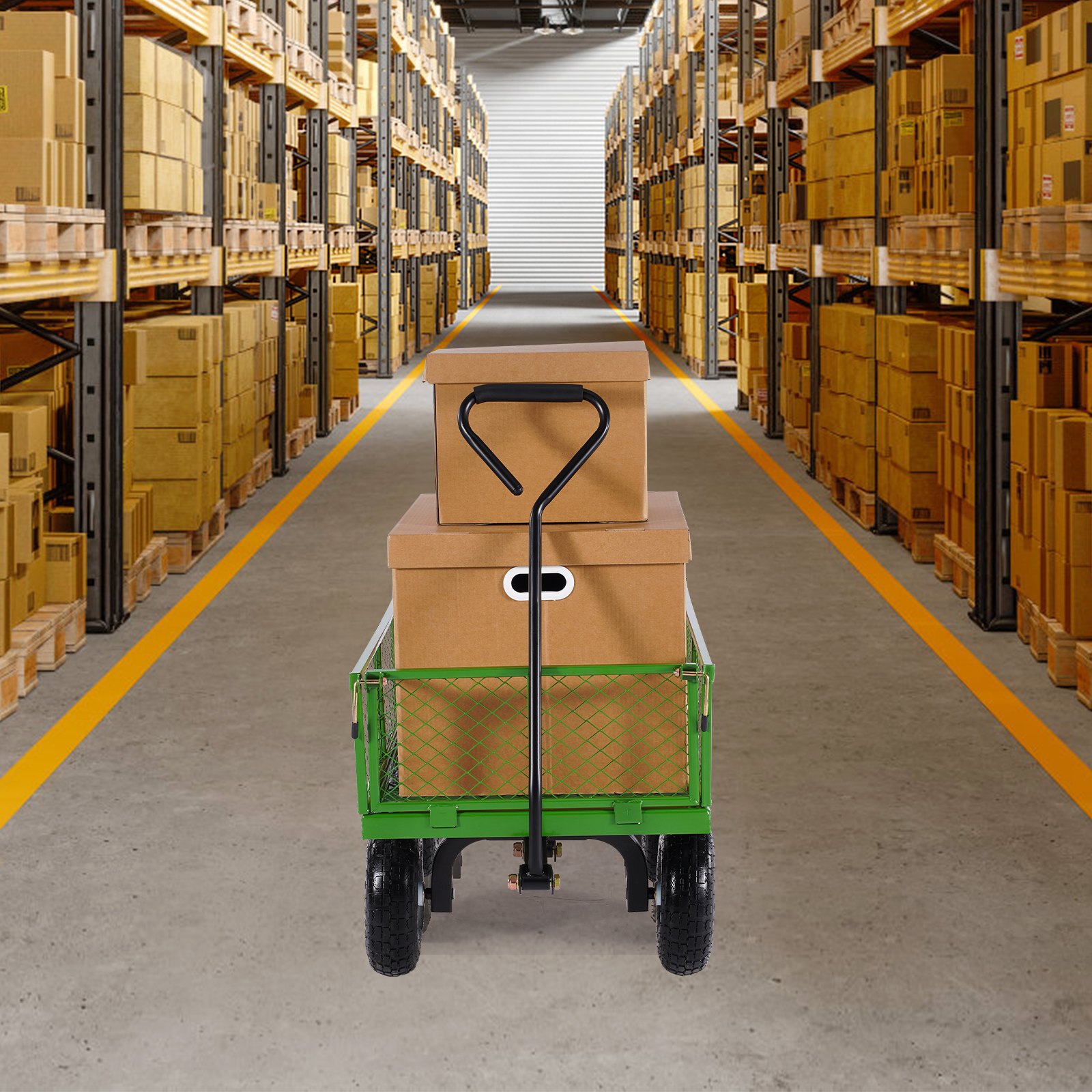 900 Lbs Steel Garden Cart On Wheels, Heavy Duty Pullable Garden Wagon Yard Cart, Outdoor Metal Utility Wagon With 10' Tires And Mesh Removable Sides(Convert To Flatbed), And 180°Rotating Handle image 6
