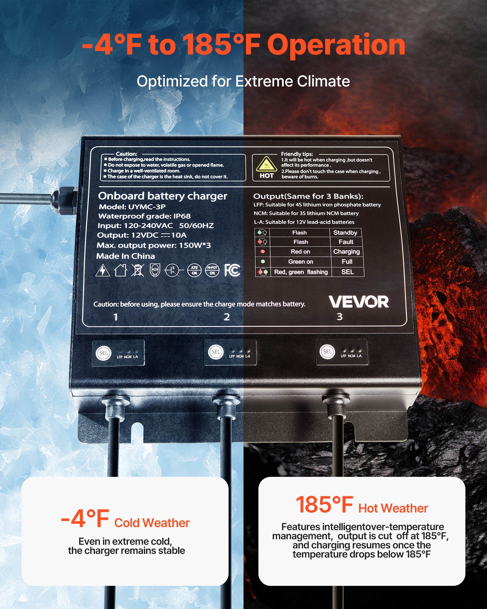 3-Bank 10A 12V Smart Marine Battery Charger Onboard IP68 Waterproof Boat RV