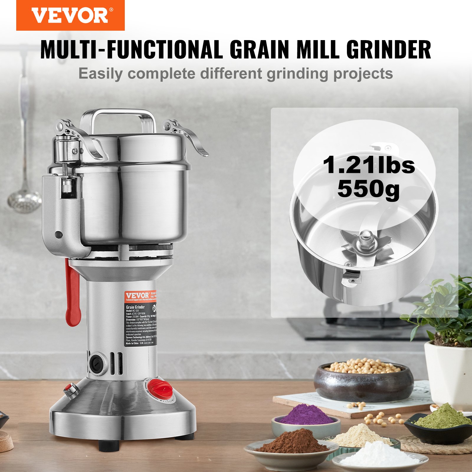 550g Commercial Spice Grinder Electric Grain Mill Grinder High Speed image 2