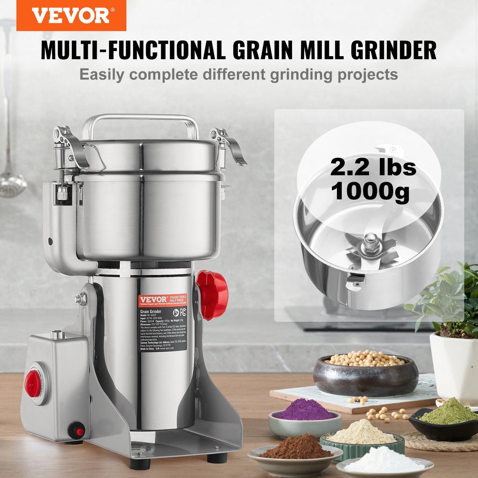 1000g Commercial Spice Grinder Electric Grain Mill Grinder High Speed image 2