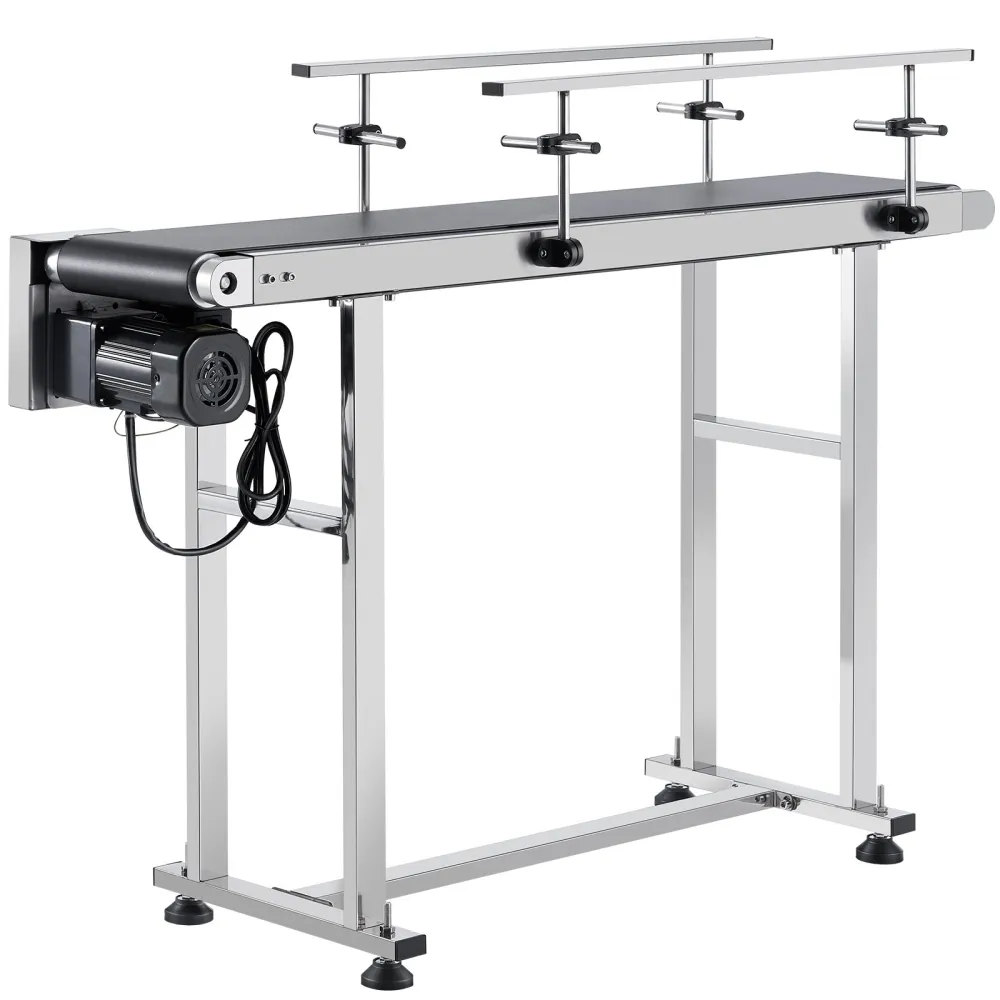 Belt Conveyor, 47 - 7.8 Inch Conveyor Table, Heavy Duty Stainless Steel Motorized Belt Conveyor For Inkjet Coding Applications Powered PVC Belt Anti-Static Adjustable Speed Double Guardrail