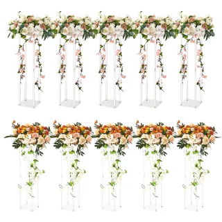 10PCS 23.6inch High Wedding Flower Stand, With Acrylic Laminate,Acrylic Vase Column Geometric Centerpiece Stands, Floral Display Rack For T-Stage Events Reception, Party Decoration