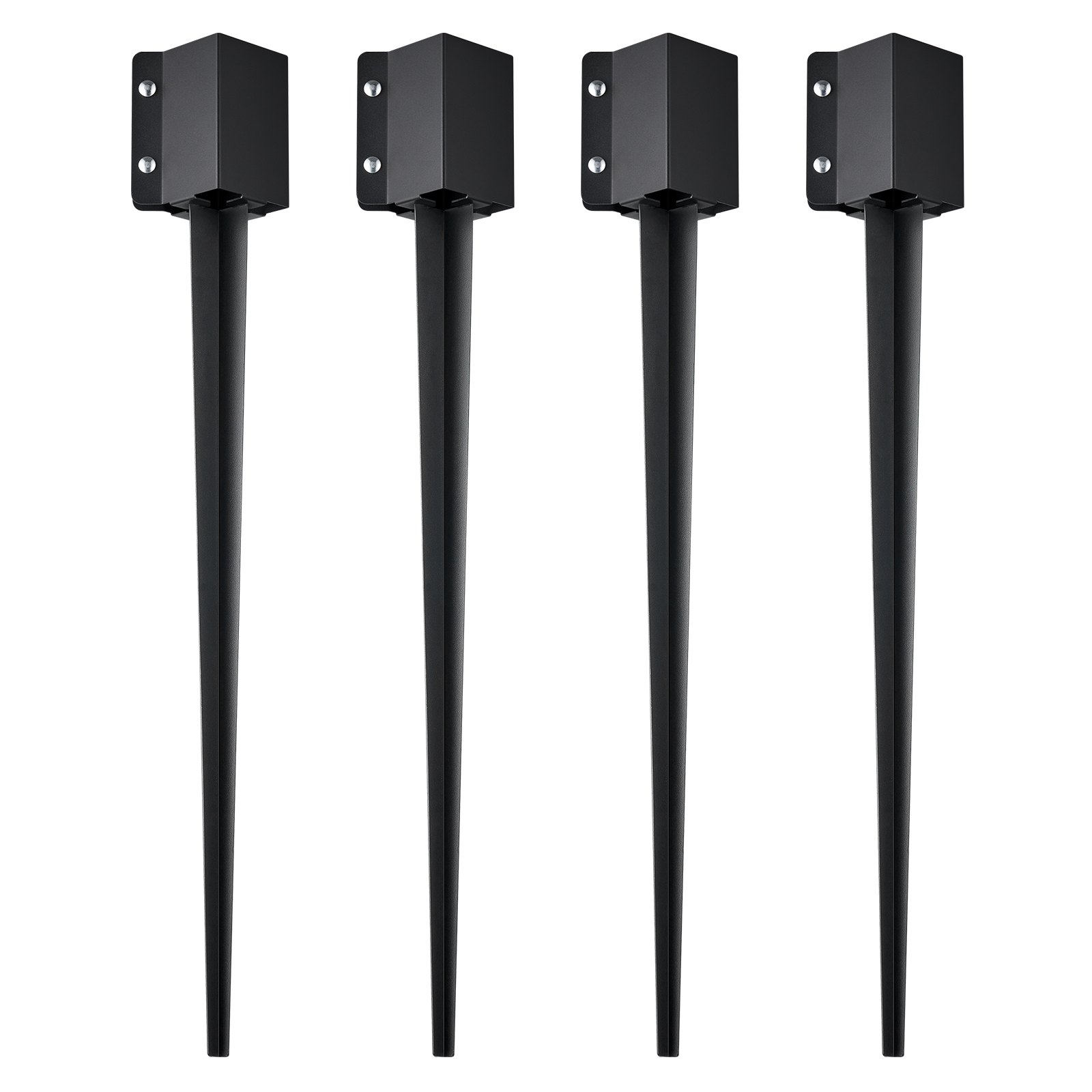 Fence Post Anchor Ground Spike, 4 Pack 36 X 4 X 4 Inches Outer Diameter (Inner Diameter 3.5 X3.5 Inches), Metal Black Powder Coated Post Stake Ground, For Mailbox Deck Garden Railing