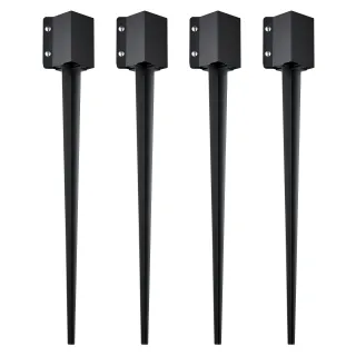 Fence Post Anchor Ground Spike, 4 Pack 36 X 4 X 4 Inches Outer Diameter (Inner Diameter 3.5 X3.5 Inches), Metal Black Powder Coated Post Stake Ground, For Mailbox Deck Garden Raili
