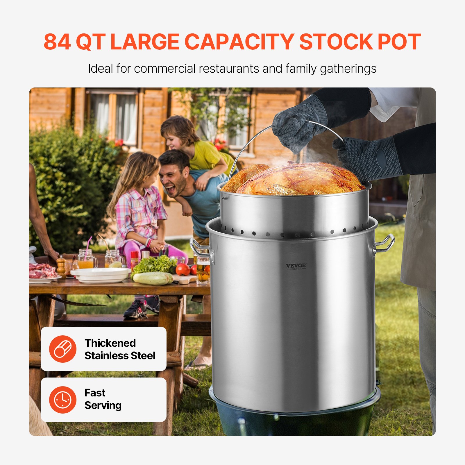 84 quart large capacity stockpot for large meals and gatherings