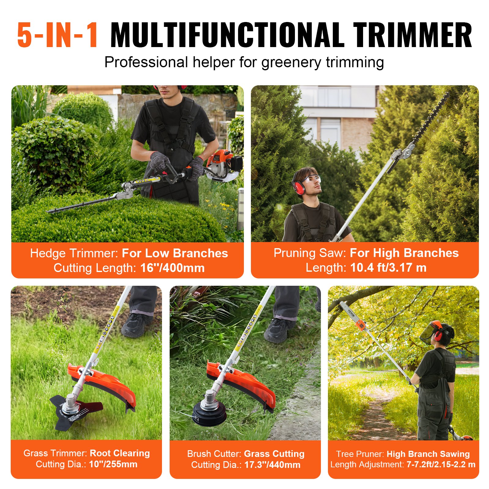 26CC 5-in-1 Multi-Functional Trimming Tools, Gas Hedge Trimmer, Weed Eater, String Trimmer, Edger, Pole Saw Chainsaw Pruner With Extension Pole image 3