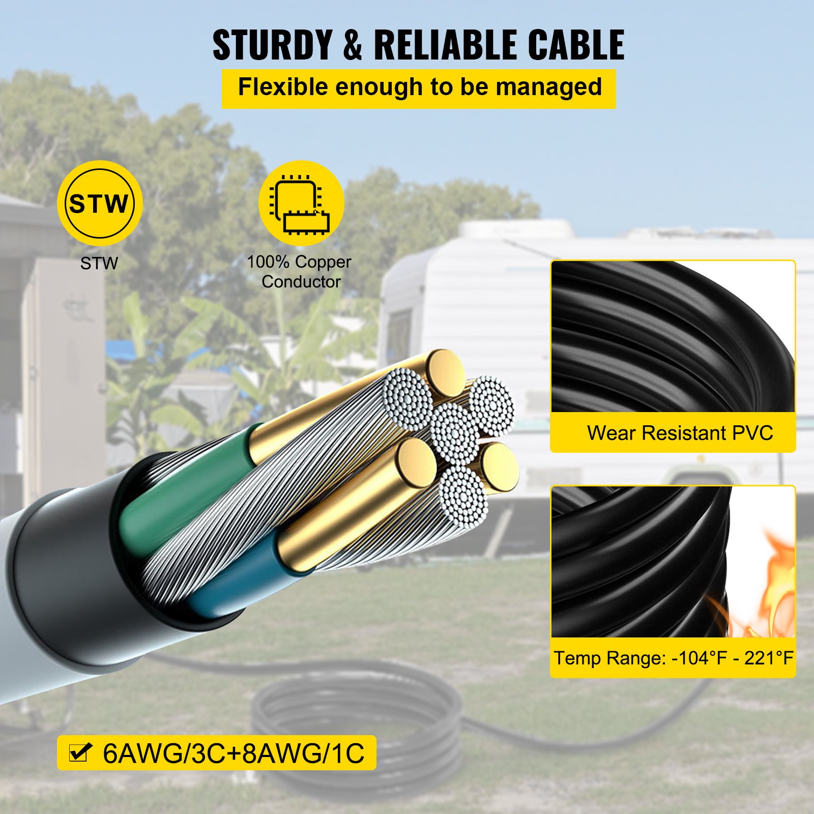 25Ft 50 Amp Generator Extension Cord STW 6/3 + 8/1 Generator Cord 125V 250V Generator Power Cord N14-50P & SS2-50R &… - 3