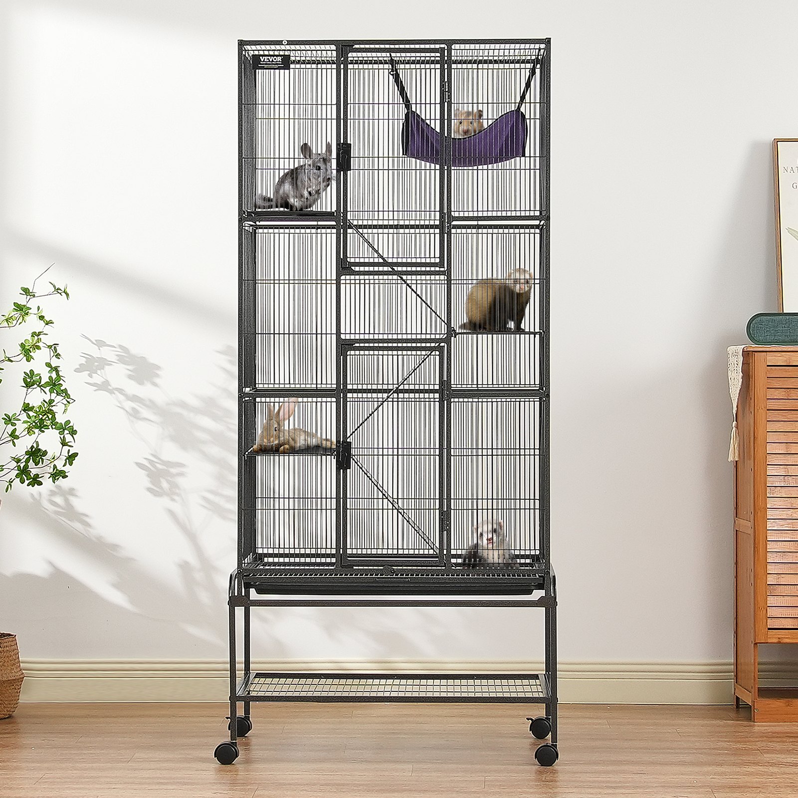 69' Metal Small Animal Cage 4 Tier Rolling Ferret Cage With Tray 3 Ramps Black - Shop at LoveMi
