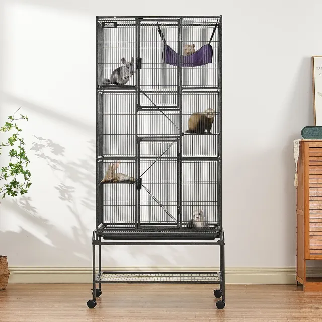 69' Metal Small Animal Cage 4 Tier Rolling Ferret Cage With Tray 3 Ramps Black - Shop at LoveMi