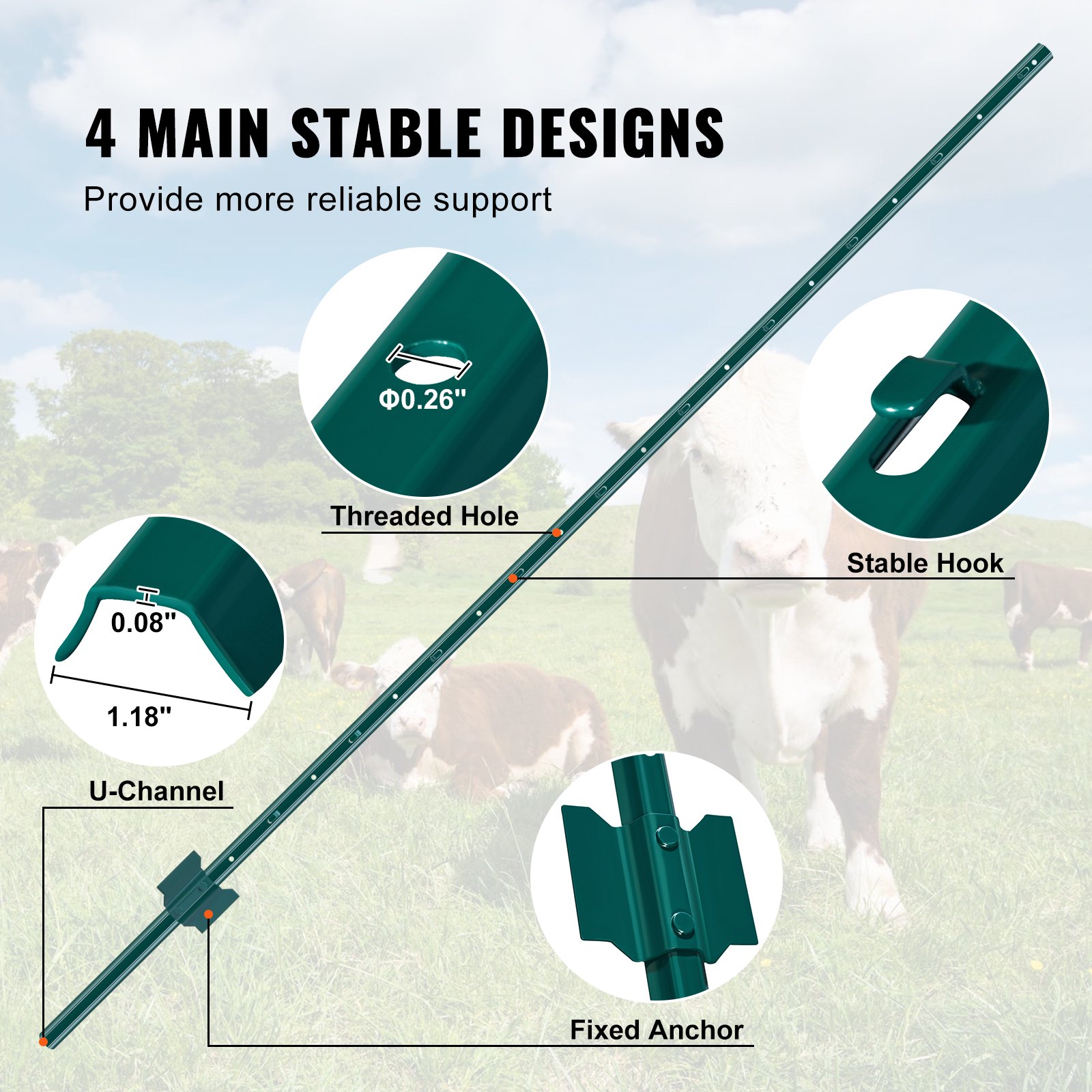 6 Feet Fence Post 10 Pack T-Post Heavy Duty Metal Fence Posts Green image 4