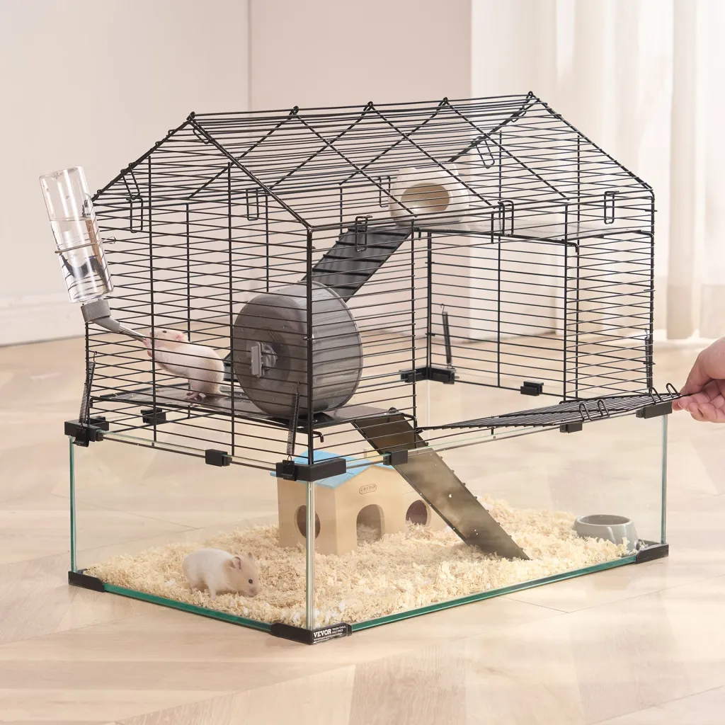 Wire Hamster Cage Habitat 22.8in Pet Rodent Gerbil Mice Small Animal House - Black