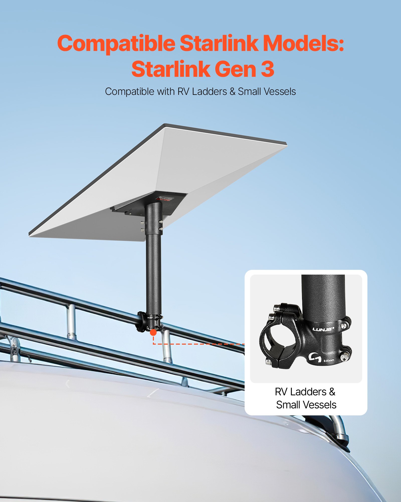 Starlink RV Ladder Mount 360°Adjustable Extra Short Starlink For Gen 3 4