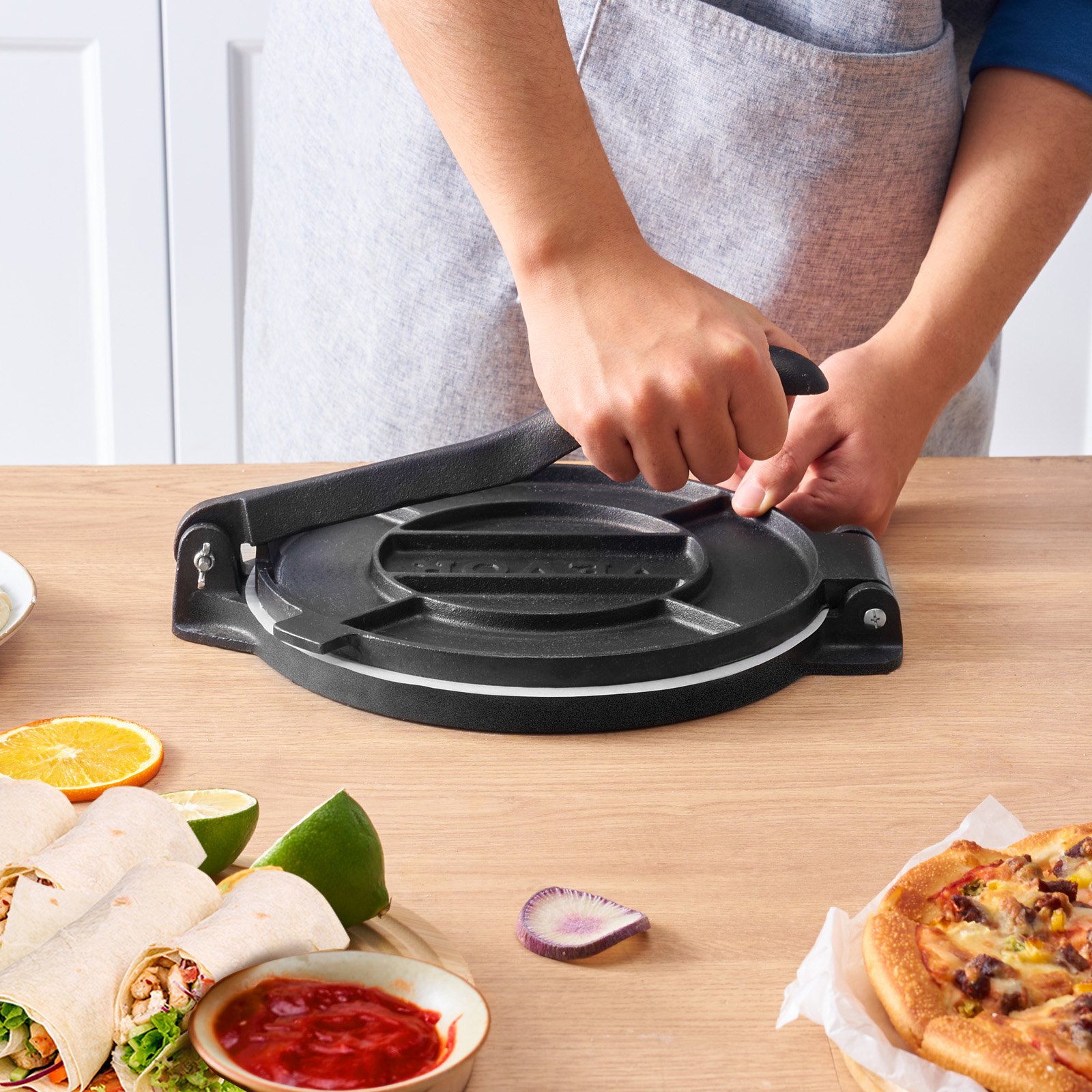 Tortilla Press, 10 Inch Tortilla And Roti Maker, Cast Iron Heavy Duty Tortilladora Press, Pre-Seasoned Pataconera Maker With 100 Pcs Parchment Paper, Dough Maker For Flour Tortilla, Tawa, Silver image 6