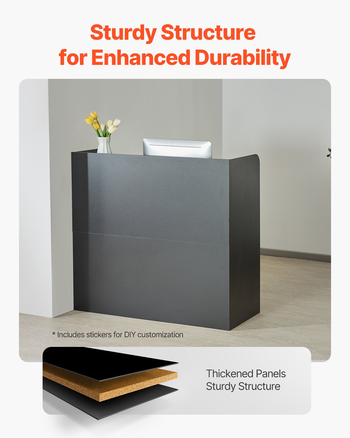 Reception Desk, 47 Inch Rectangular Front Counter Table, Office Reception Counter With Lockable Drawer And Storage Cabinet, For Checkout, Lobby, Beauty Salon And Office, Black