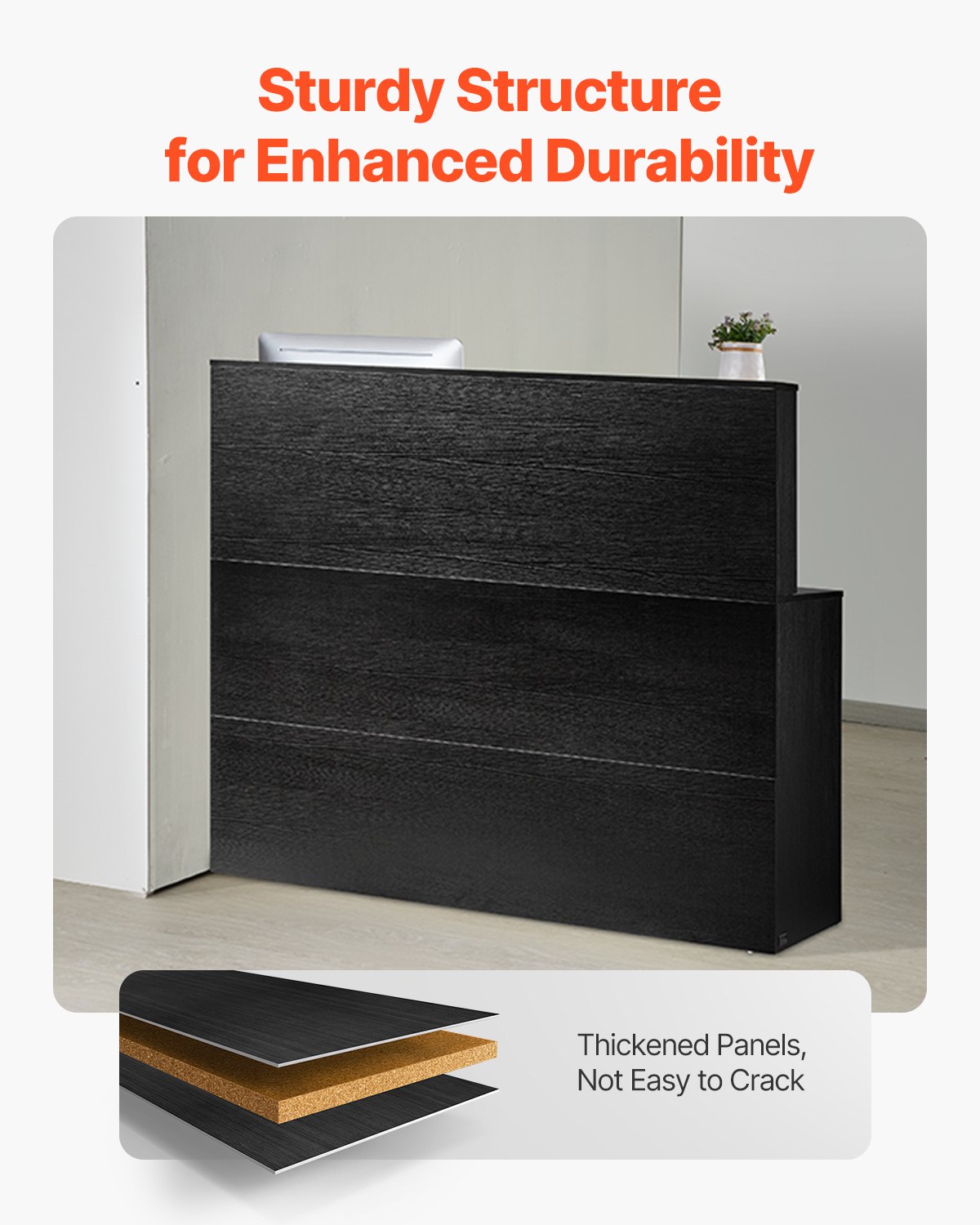 Reception Desk, 55Inch L-Shaped Front Counter Table, Office Reception Counter With Drawer Keyboard Tray And Storage Cabinet, For Checkout, Lobby, Beauty Salon & Office, Black