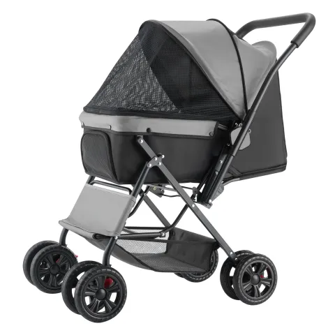 Pet Stroller Foldable 4 Wheels Travel Dog Reversible Handle