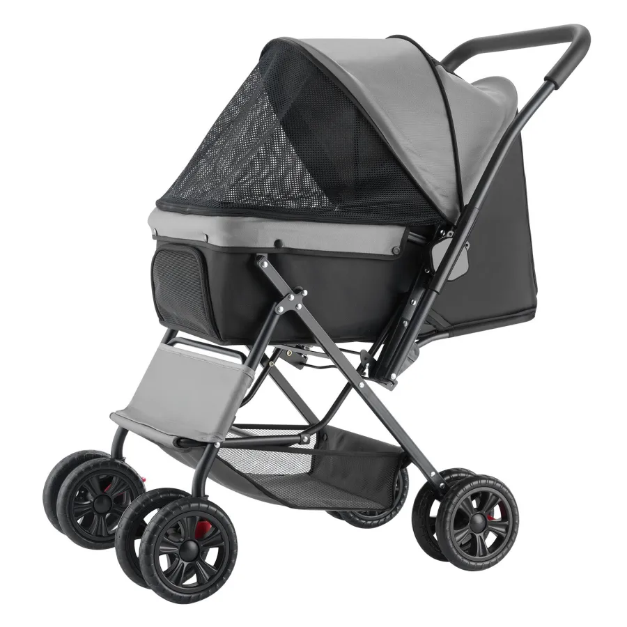 Pet Stroller Foldable 4 Wheels Travel Dog Reversible Handle