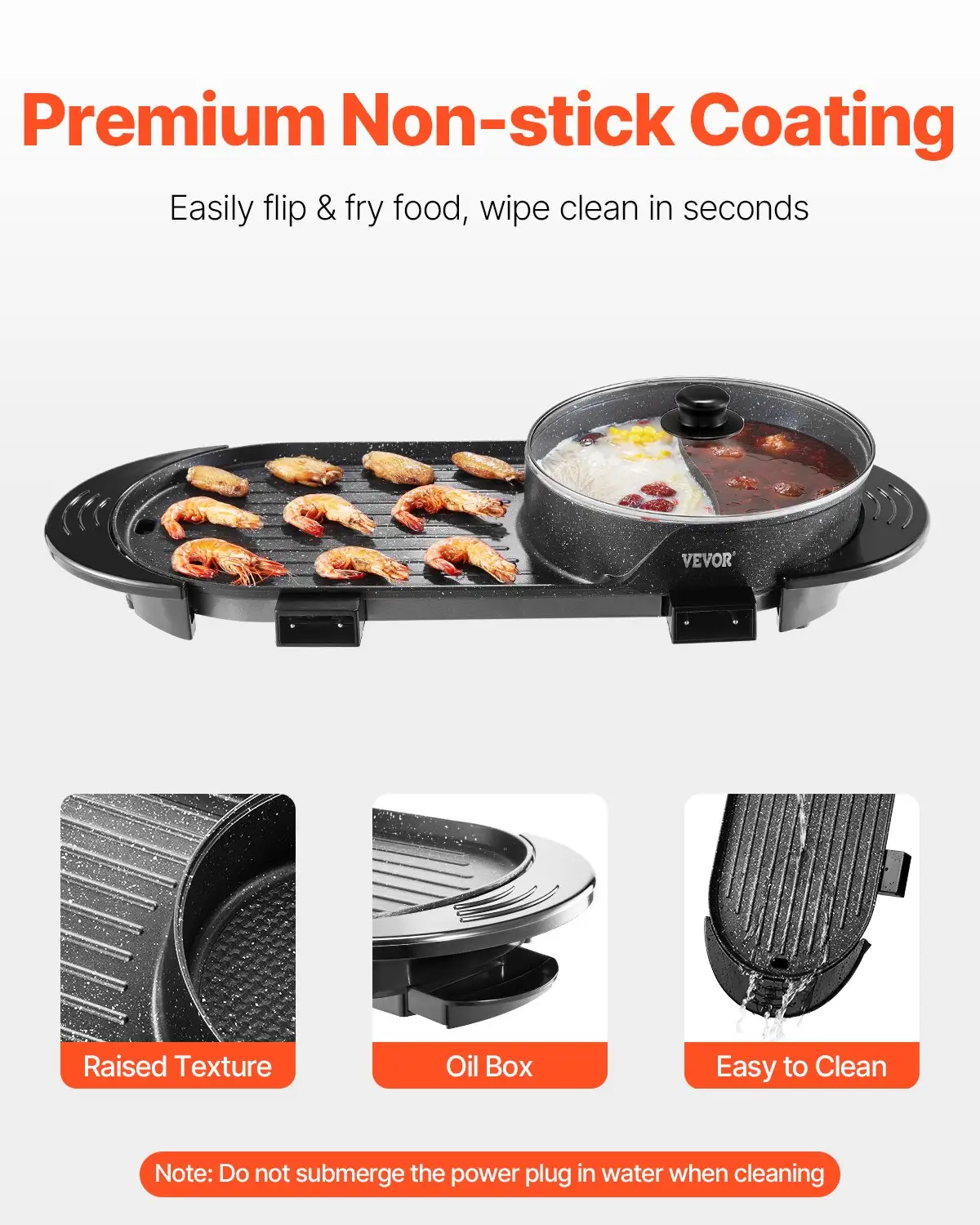 Hot Pot With Grill 2200W 2-in-1 Electric Smokeless Grill Hot Pot For 1-6 People