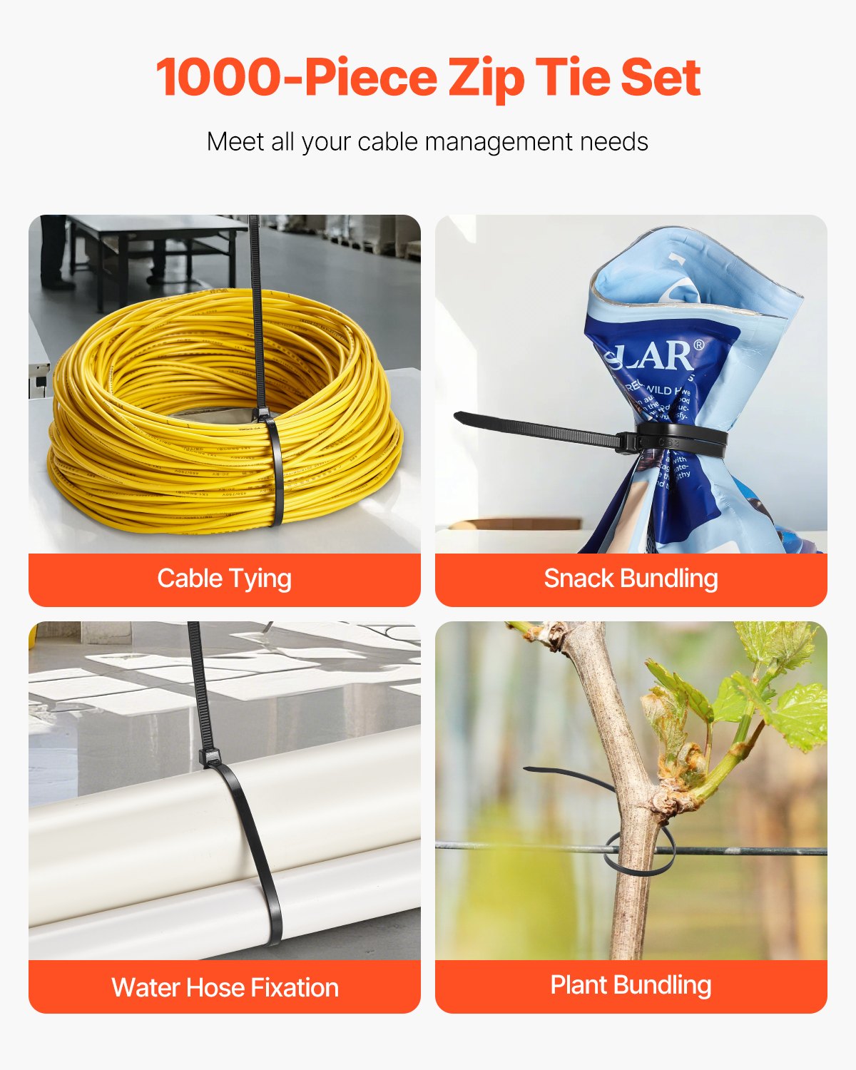 1000 Pack Cable Zip Ties 12-inch Cable Wire Ties & 50LBS High Tensile Strength