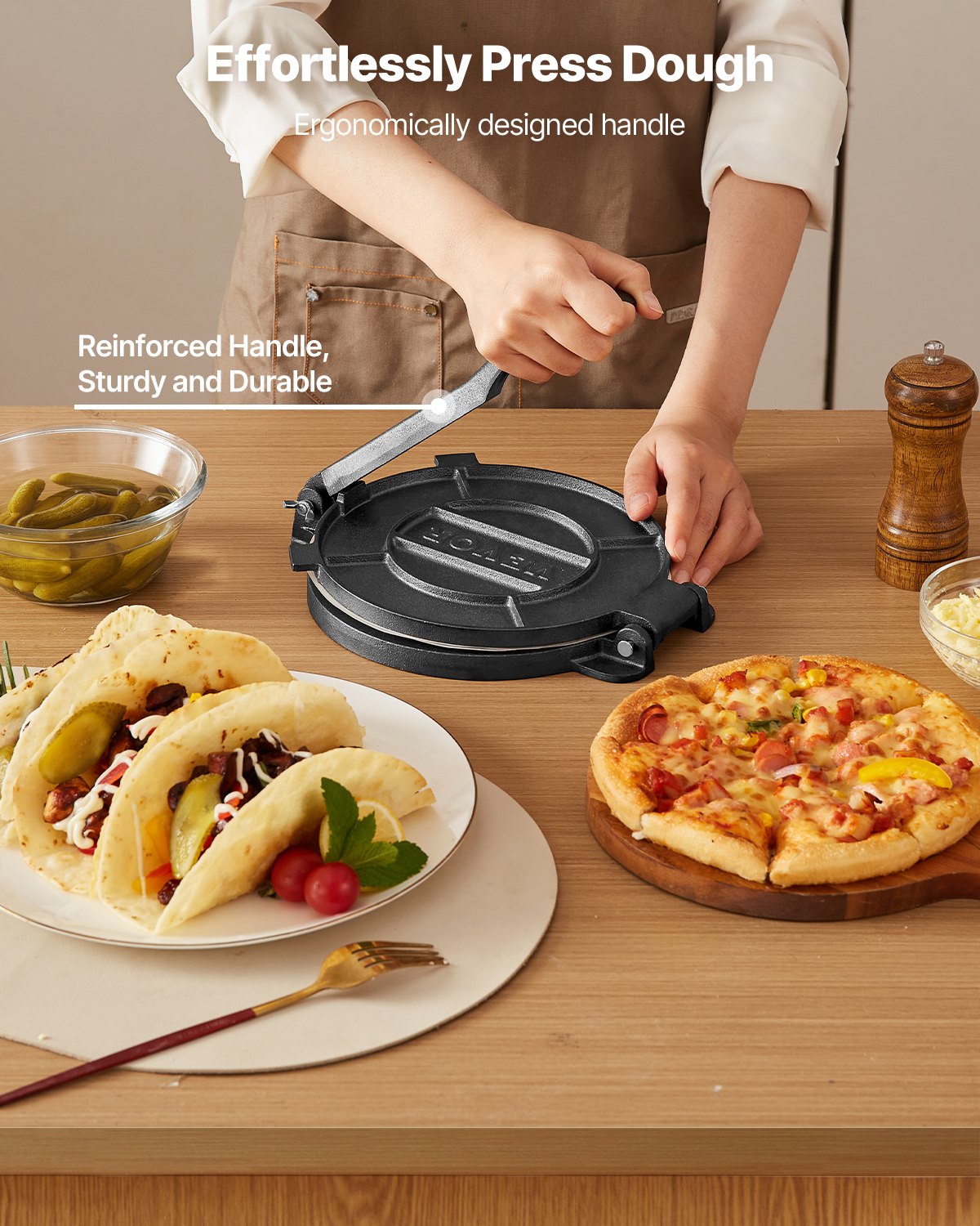 8 Inch Tortilla Press Chapati Maker Roti Dough Maker Heavy Duty Cast Iron - 3