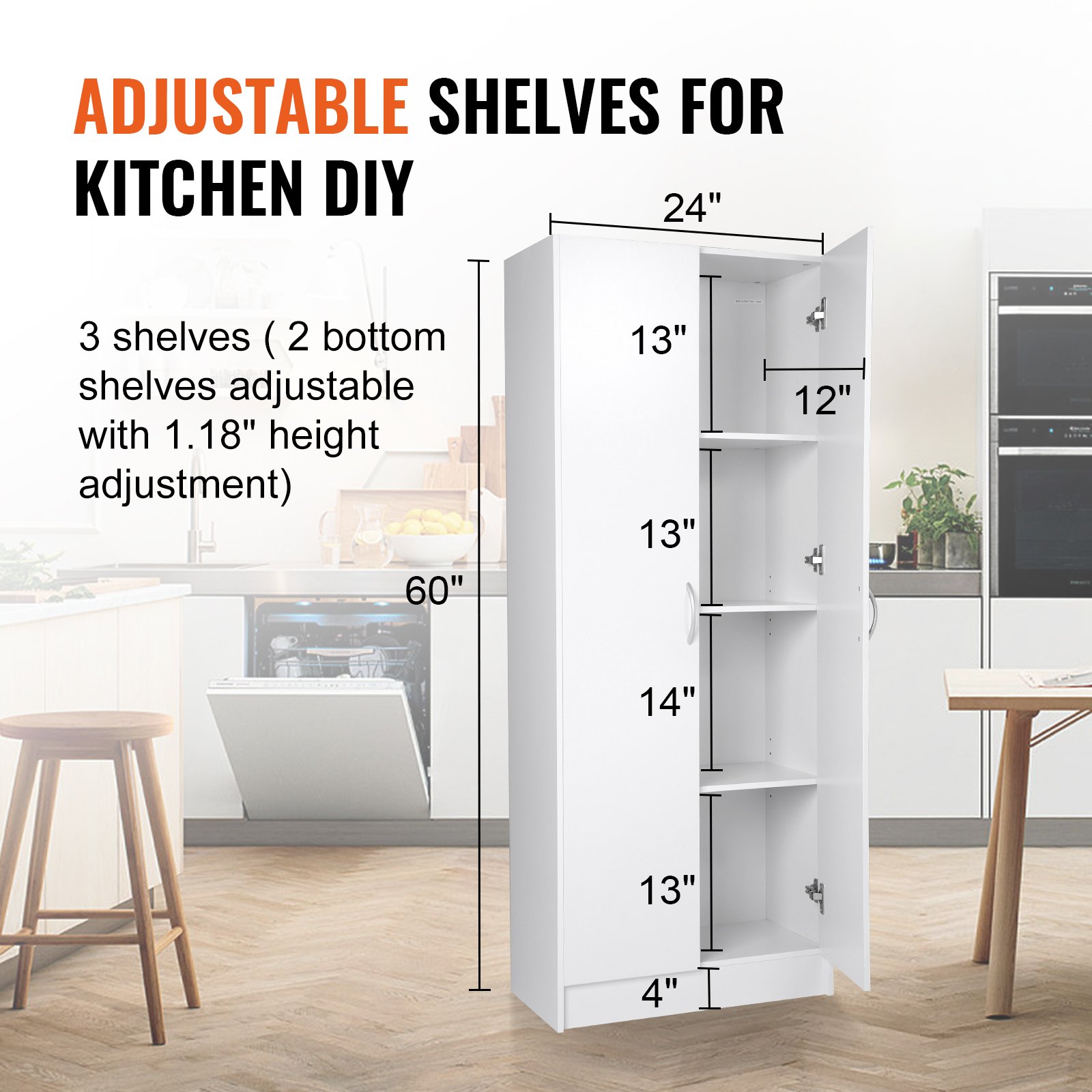 Kitchen Pantry Cabinet 60' Tall Food Pantry Storage Cabinet 110LB Loading image 3
