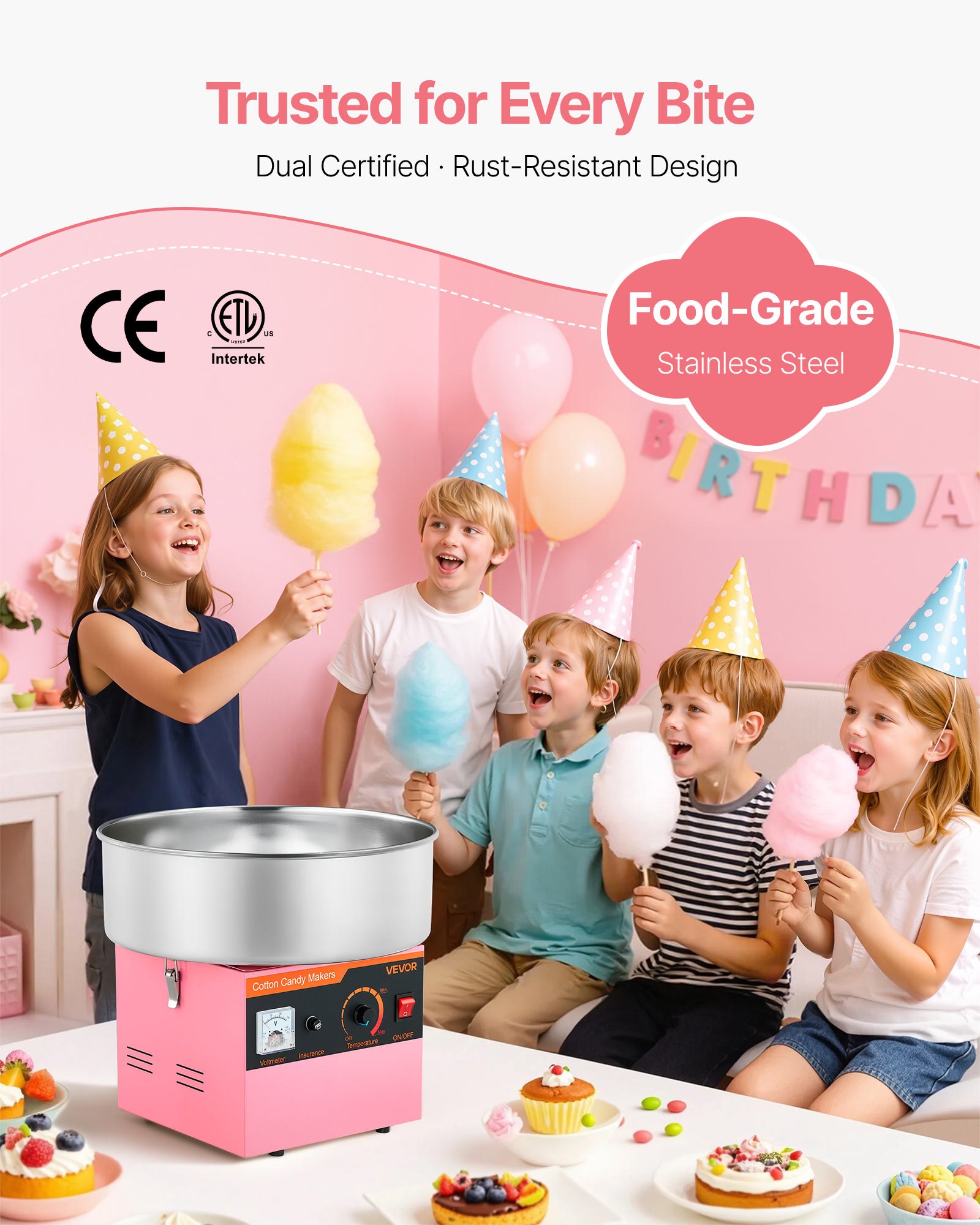 Commercial Cotton Candy Machine Electric Sugar Floss Maker Stainless Steel Pink — foto 4