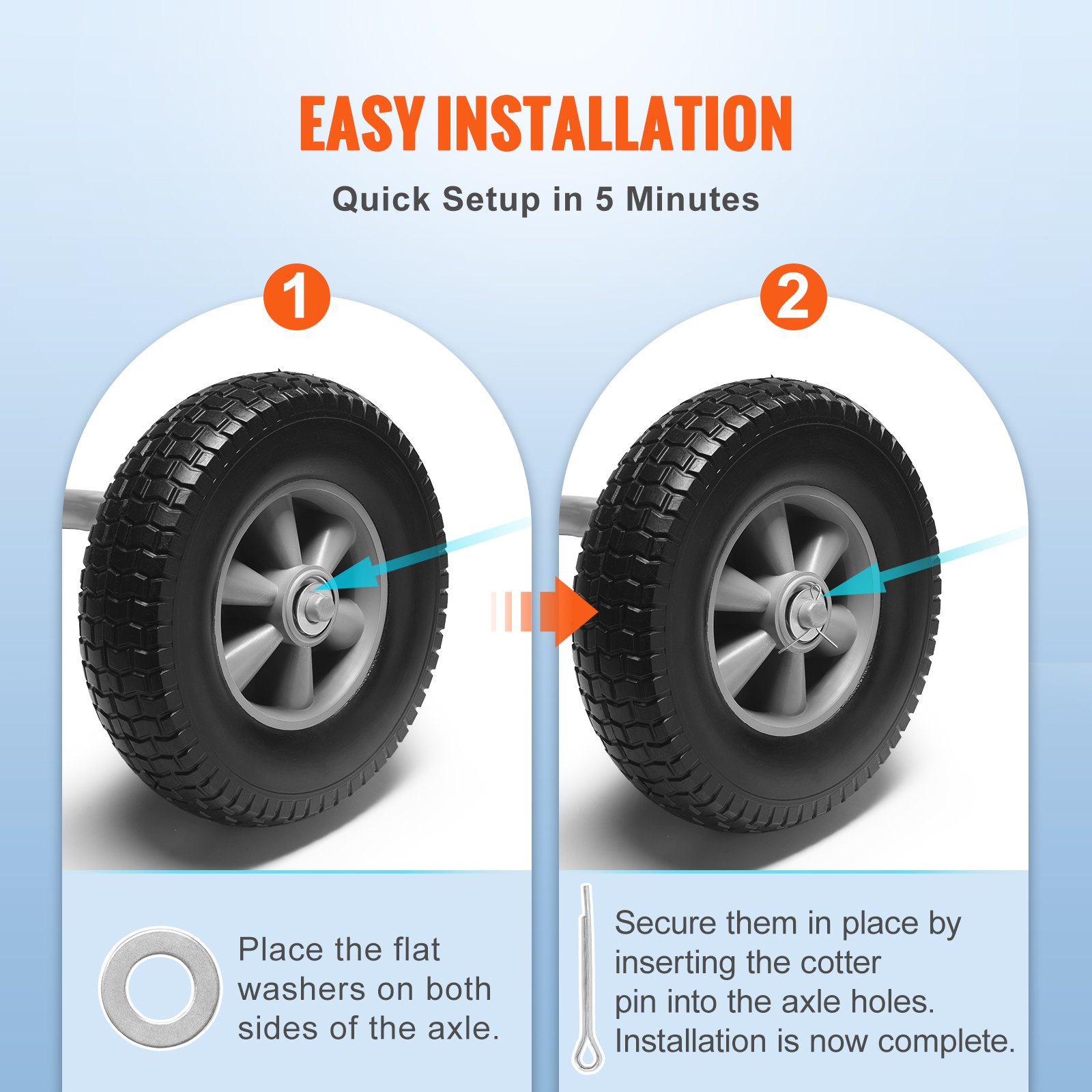 Solid PU Run-Flat Tire Wheel, 10', 2-Pack, 180 Lbs Dynamic Load, 220 Lbs Static Load, Flat Free Tubeless Tires And Wheels For Hand Truck, Utility Cart, Dollies, Garden Trailers, Various Carts image 5