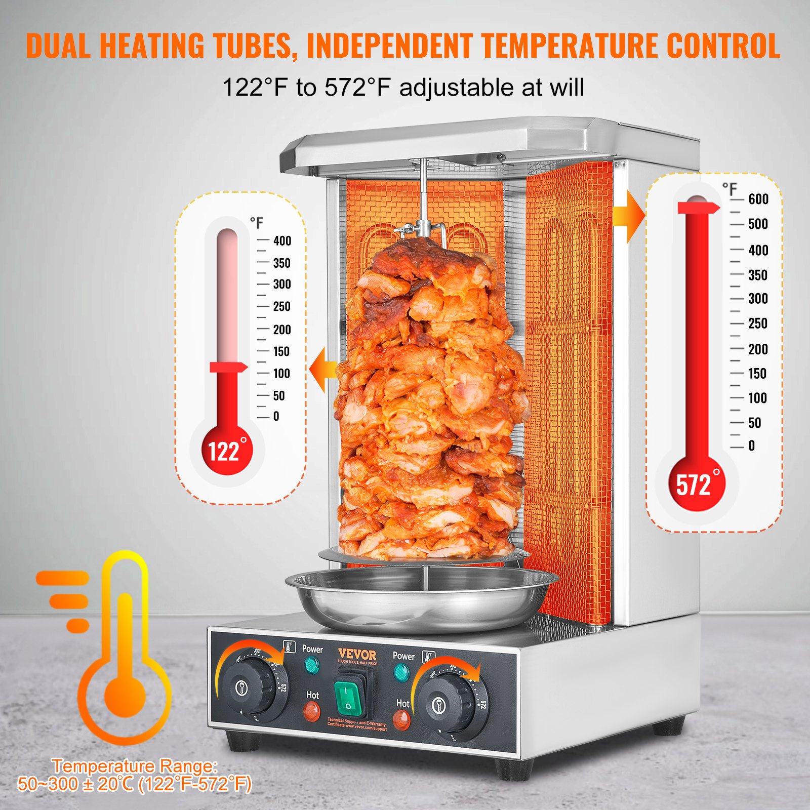 Electric Vertical Gyro Rotisserie Grill – 13lb Capacity Shawarma & Kebab Broiler for Home Kitchens & Parties