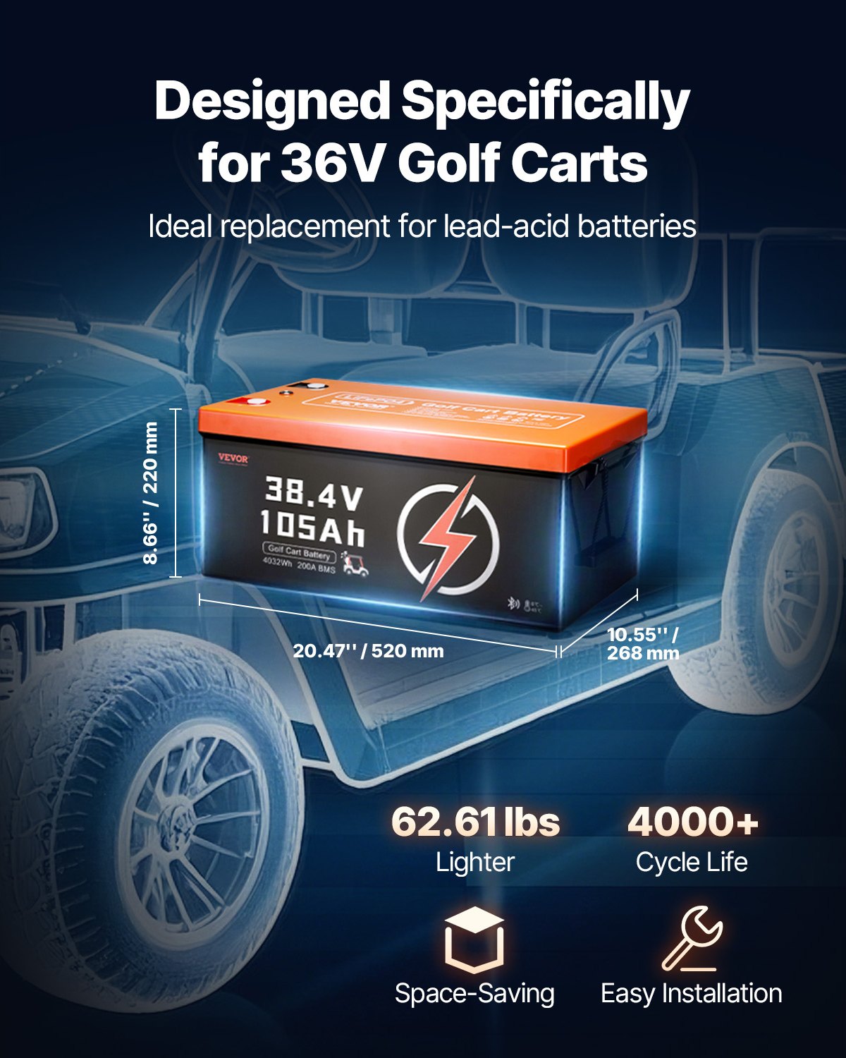 36V 105Ah Golf Cart Lithium Battery With LCD Monitor And 4000+ Cycles