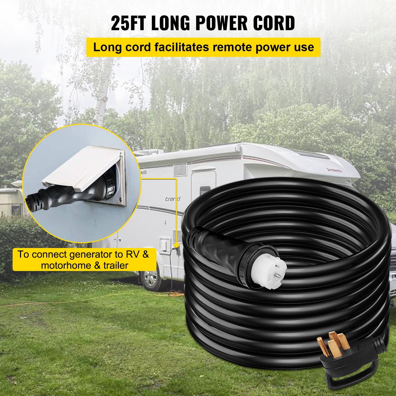 25Ft 50 Amp Generator Extension Cord STW 6/3 + 8/1 Generator Cord 125V 250V Generator Power Cord N14-50P & SS2-50R & CS6364 Twist Lock Connectors