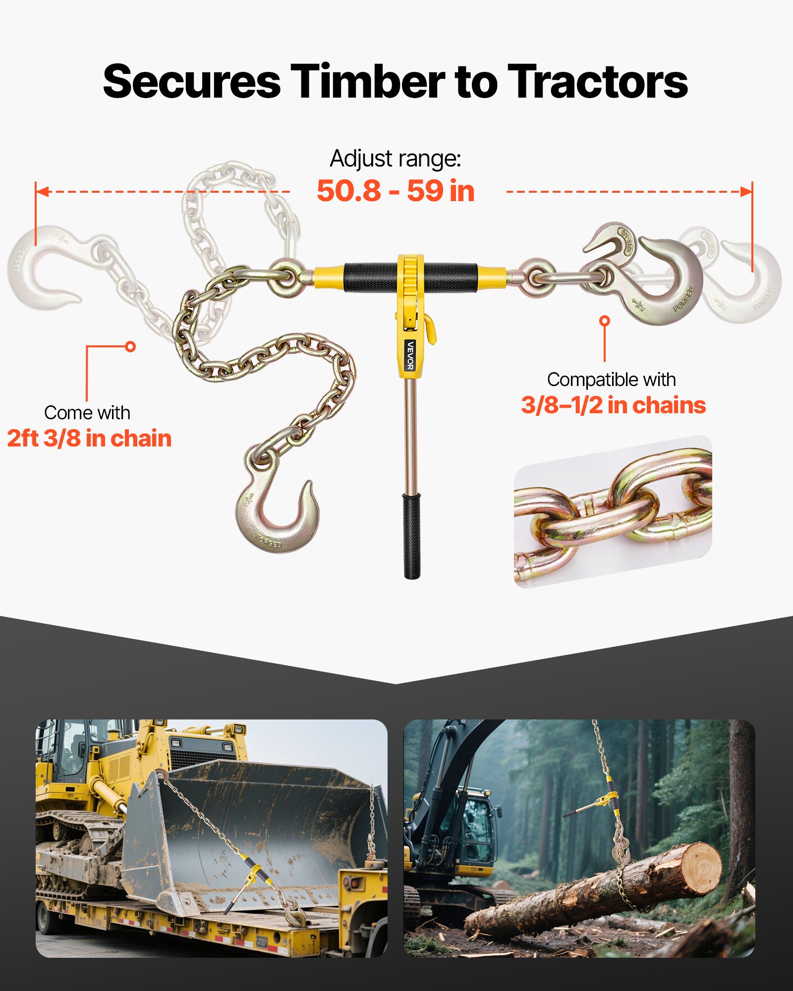 Ratchet Chain Binder With 3'8 In - 1'2 In Chains Heavy Duty Load Binder image 3