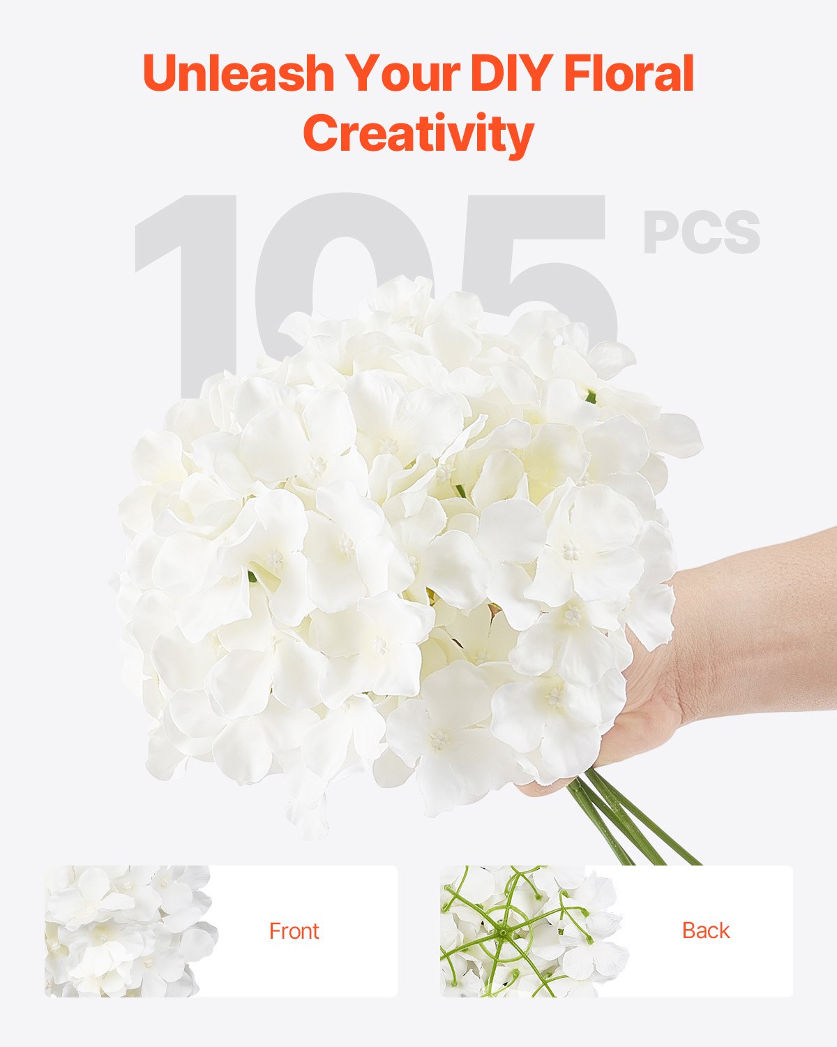 105 Pcs Artificial Silk Hydrangea Flowers 9.8 In Bouquet Arrangement White image 4