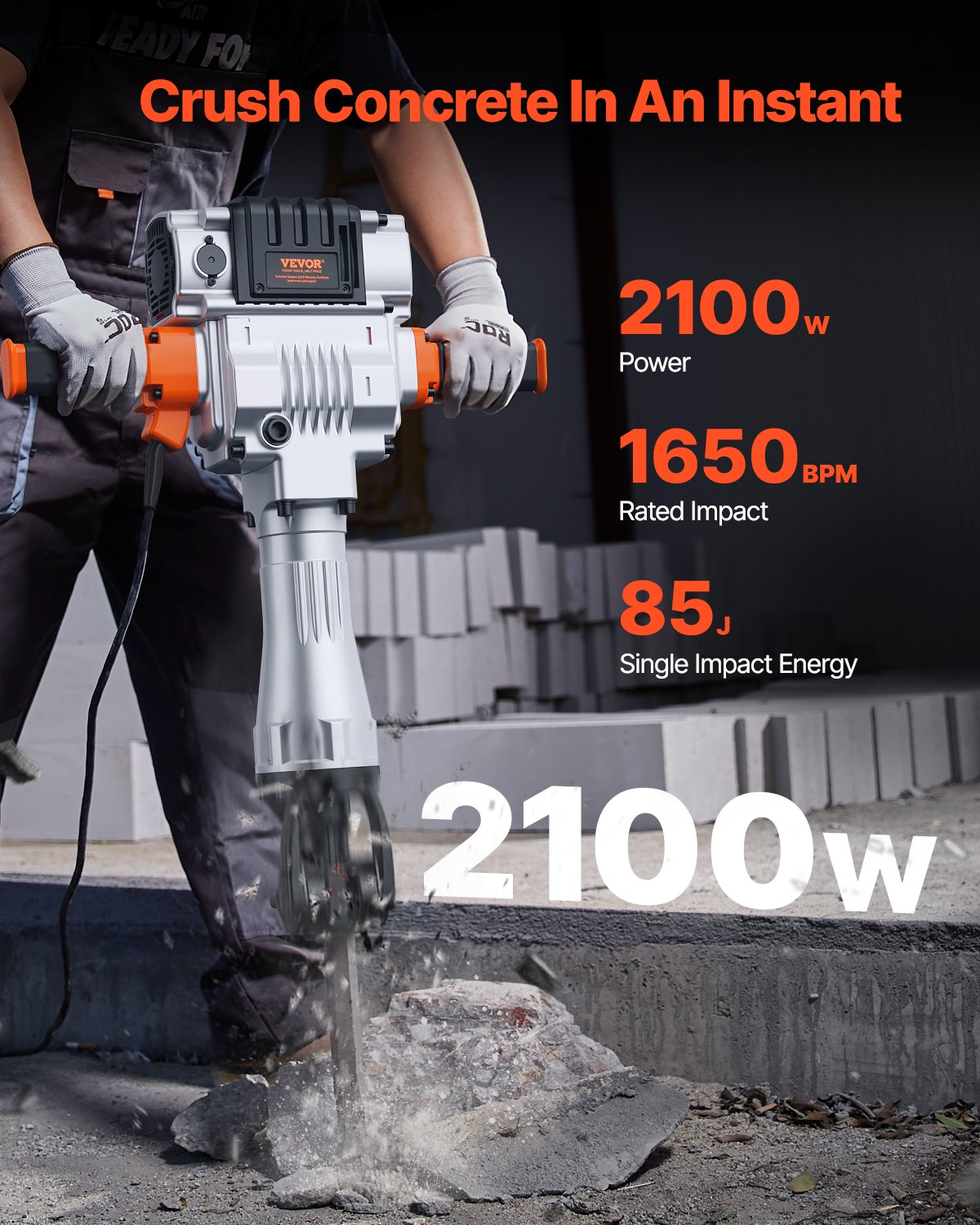 Demolition Jack Hammer Concrete Breaker 2100W Electric Hammer 2 Chisel Bit image 2