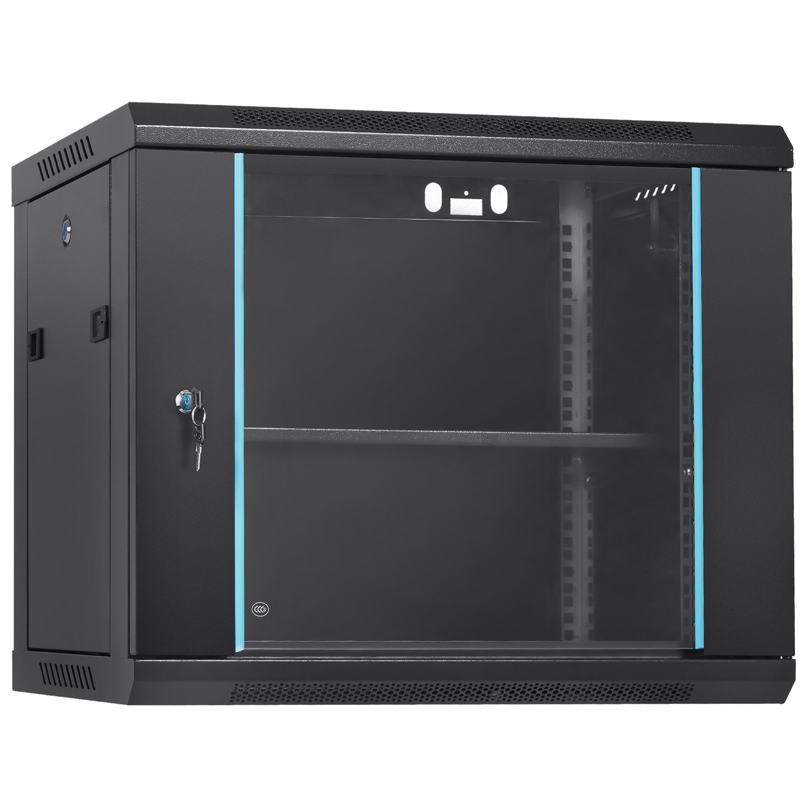 9U Wall Mount Network Server Cabinet, 15.5” Deep, Server Rack Cabinet Enclosure, 200 Lbs Max. Ground-mounted Load Capacity, With Locking Glass Door Side Panels, For IT Equipment, A/V Devices