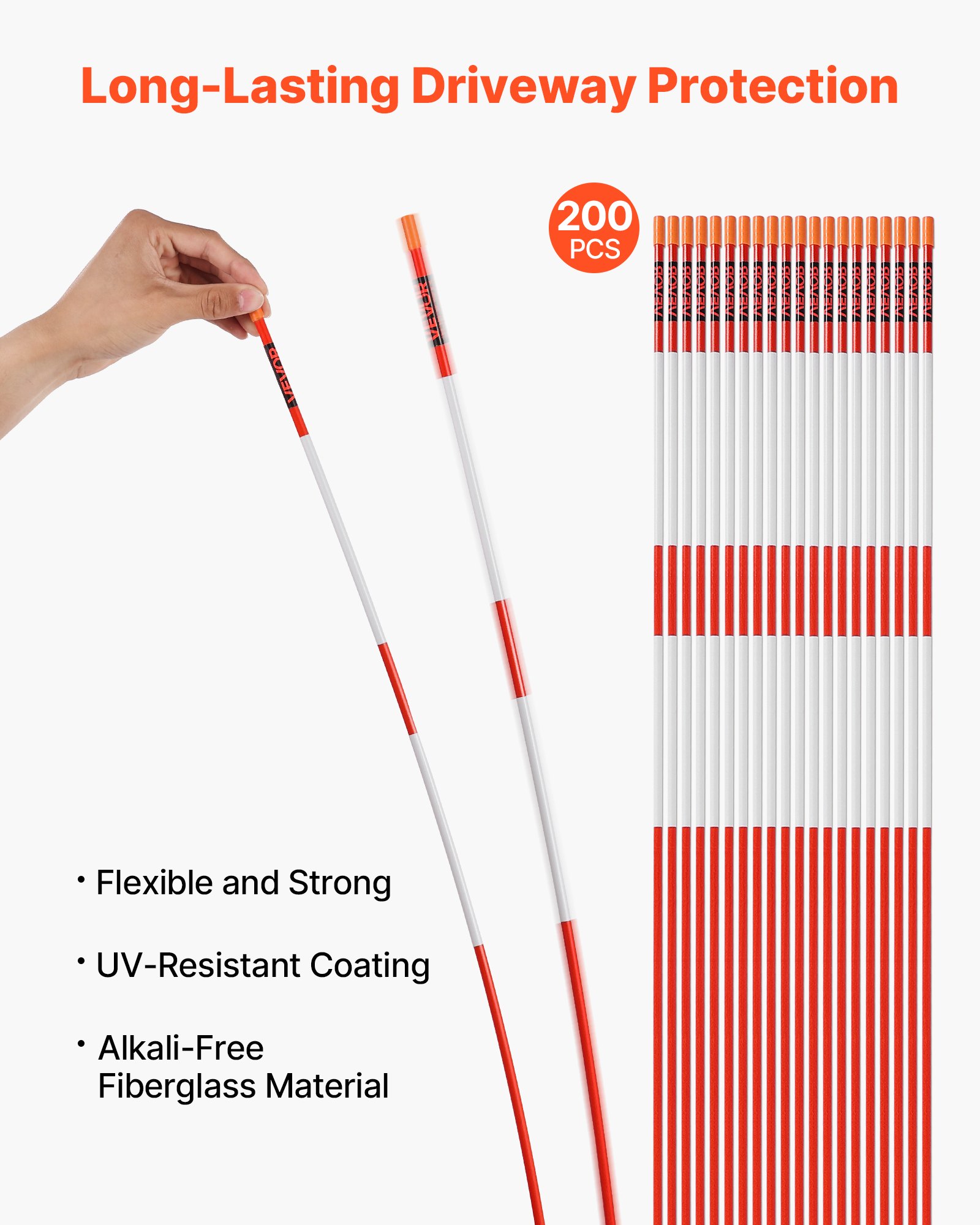 200Pcs Reflective Driveway Markers 1/4' Dia 48 In Snow Stakes Reflectors Orange image 2