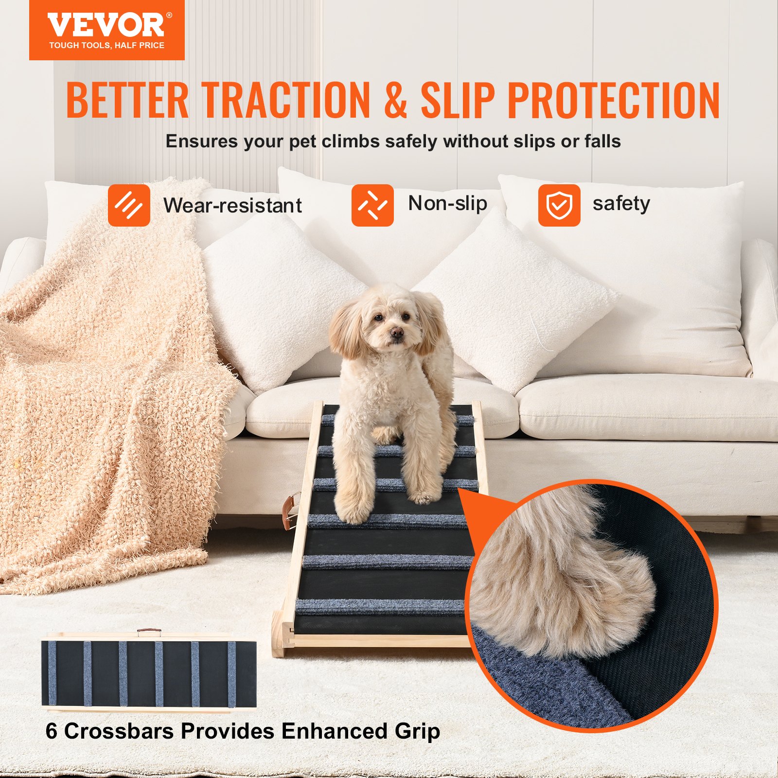 Dog Ramp, Folding Pet Ramp For Bed, Adjustable Dog Ramp For Small, Large, Old Dogs & Cats, Wooden Pet Ramp With 41.3' Long Ramp, Adjustable From 13.77' To 25.59', Suitable For Couch, Sofa, Ca
