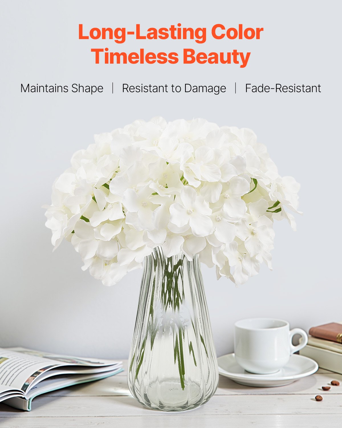 105 Pcs Artificial Silk Hydrangea Flowers 9.8 In Bouquet Arrangement White image 3