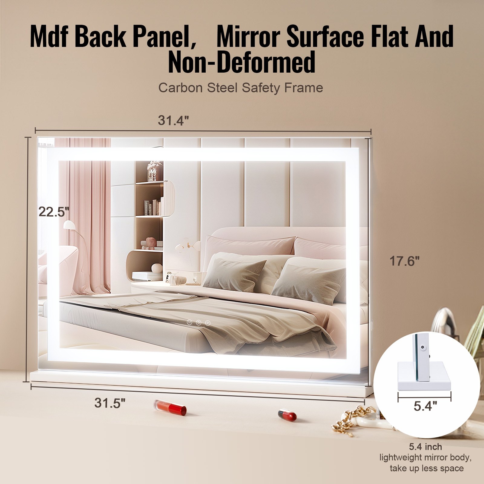 Lighted Makeup Mirror 3 Color Vanity W/ USB Desktop Wall-mount 31.5x21.7in